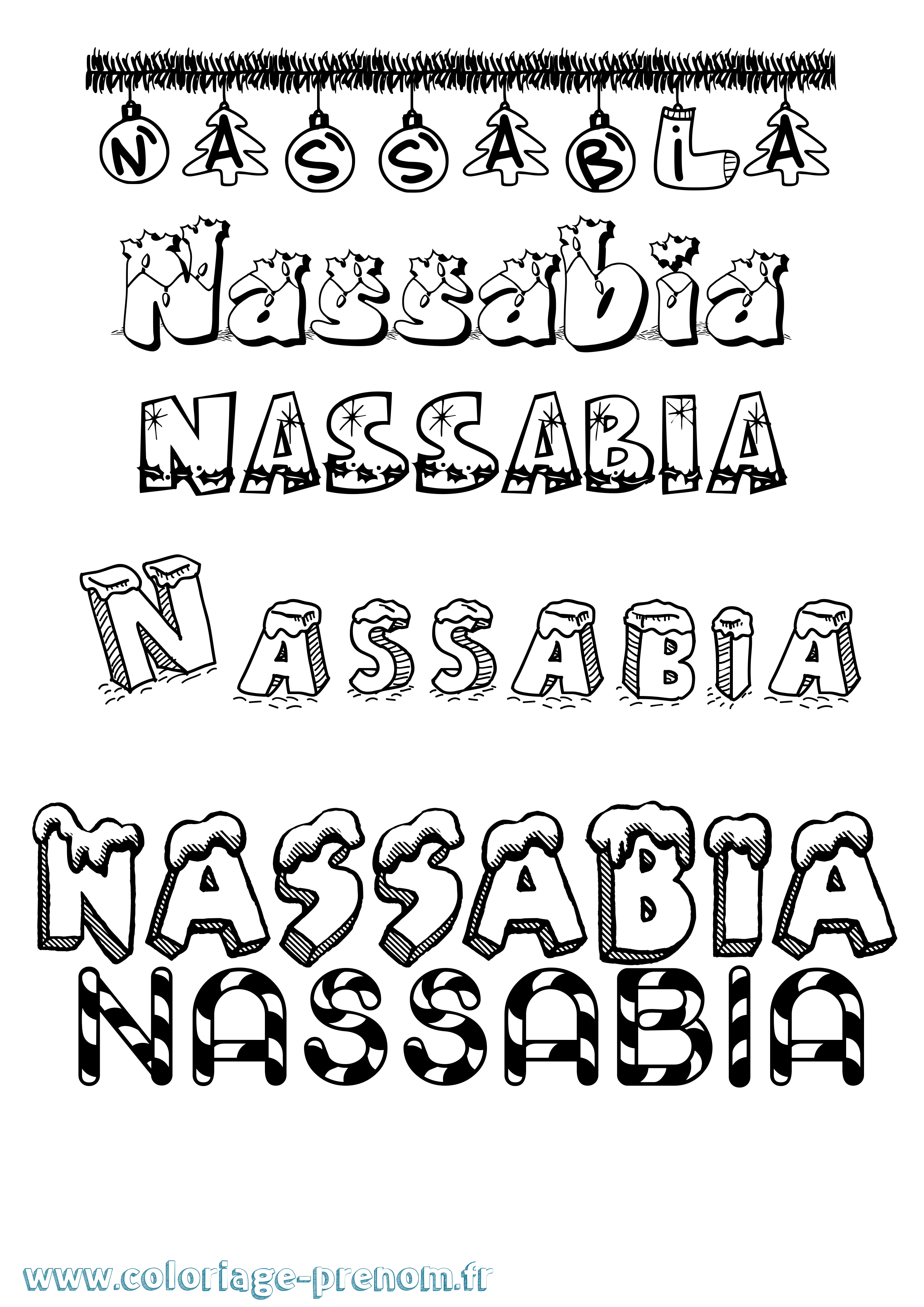 Coloriage Nassabia Noël Coloriage prénom Nassabia Noël