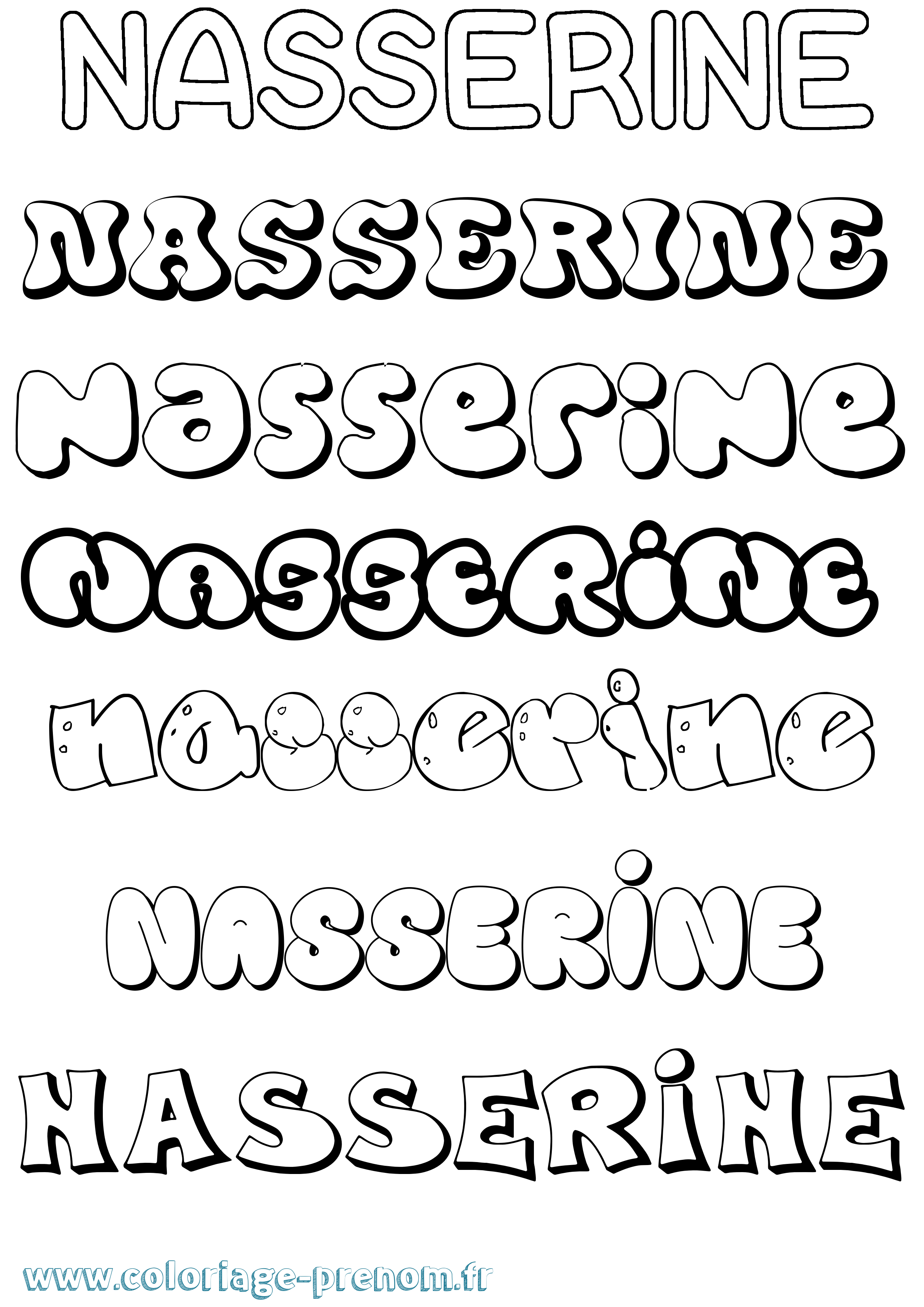 Coloriage Nasserine Bubble Coloriage prénom Nasserine Bubble