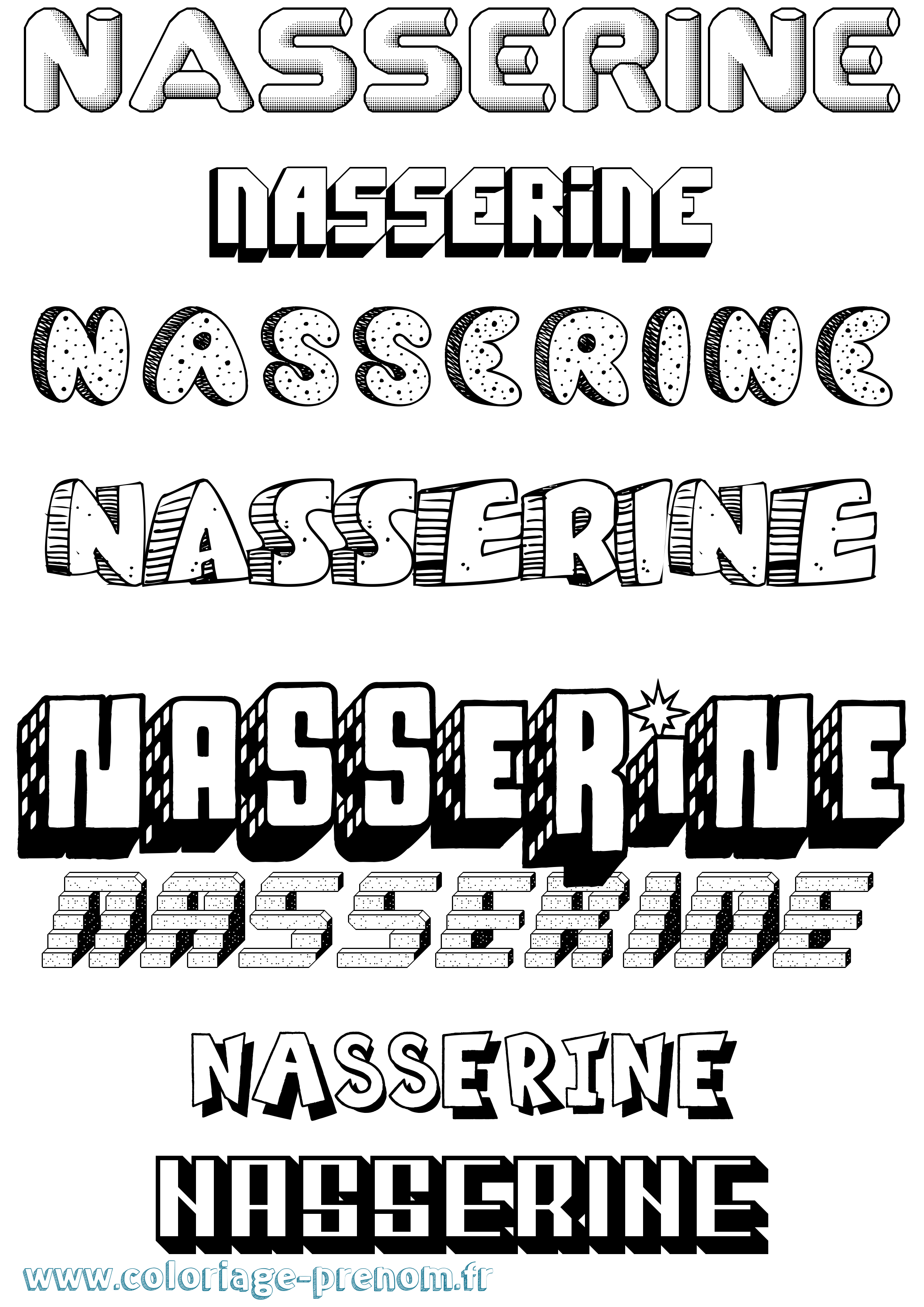 Coloriage Nasserine Effet 3D Coloriage prénom Nasserine Effet 3D