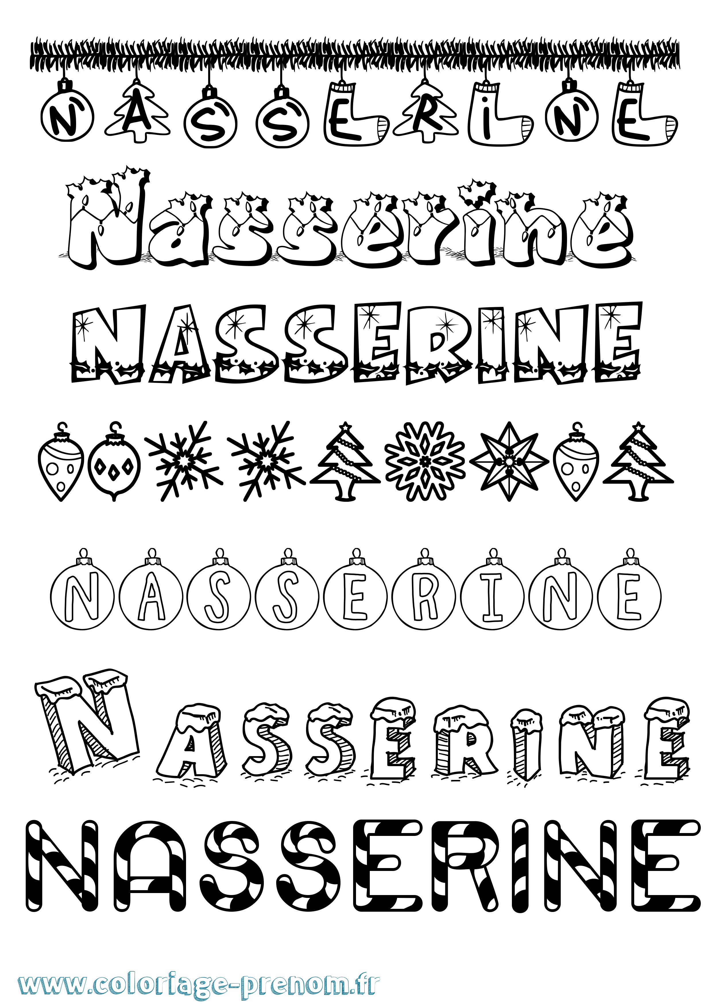 Coloriage Nasserine Noël Coloriage prénom Nasserine Noël