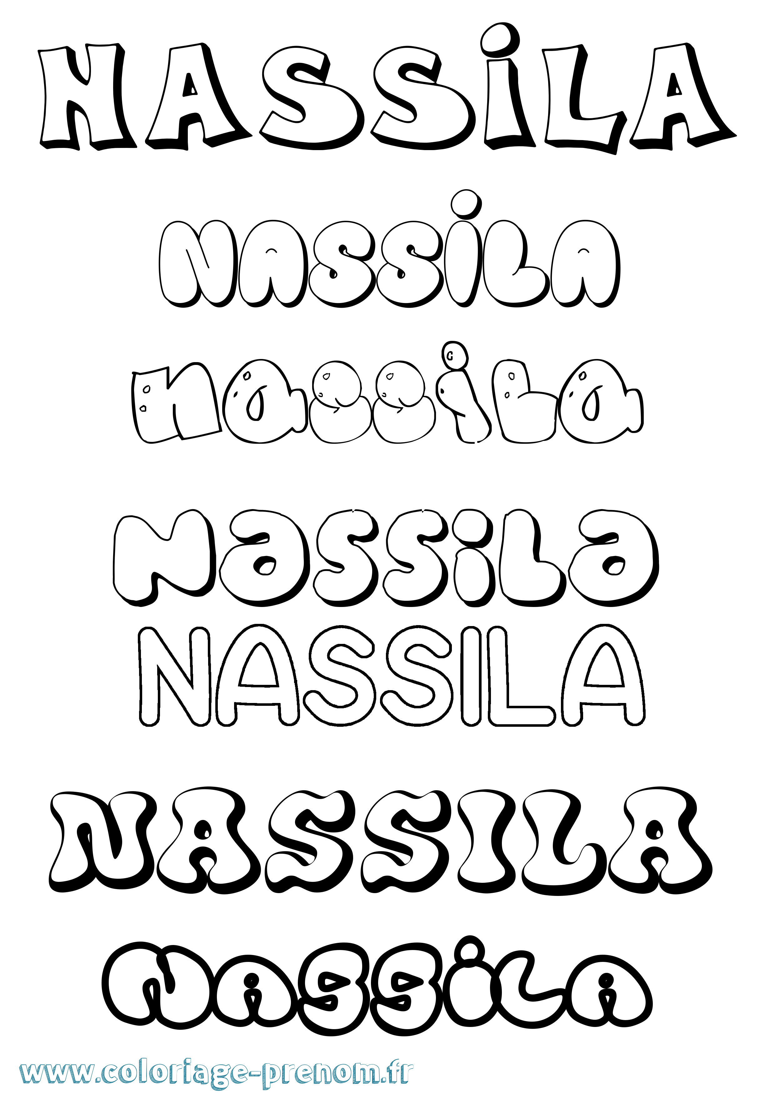 Coloriage Nassila Bubble Coloriage prénom Nassila Bubble