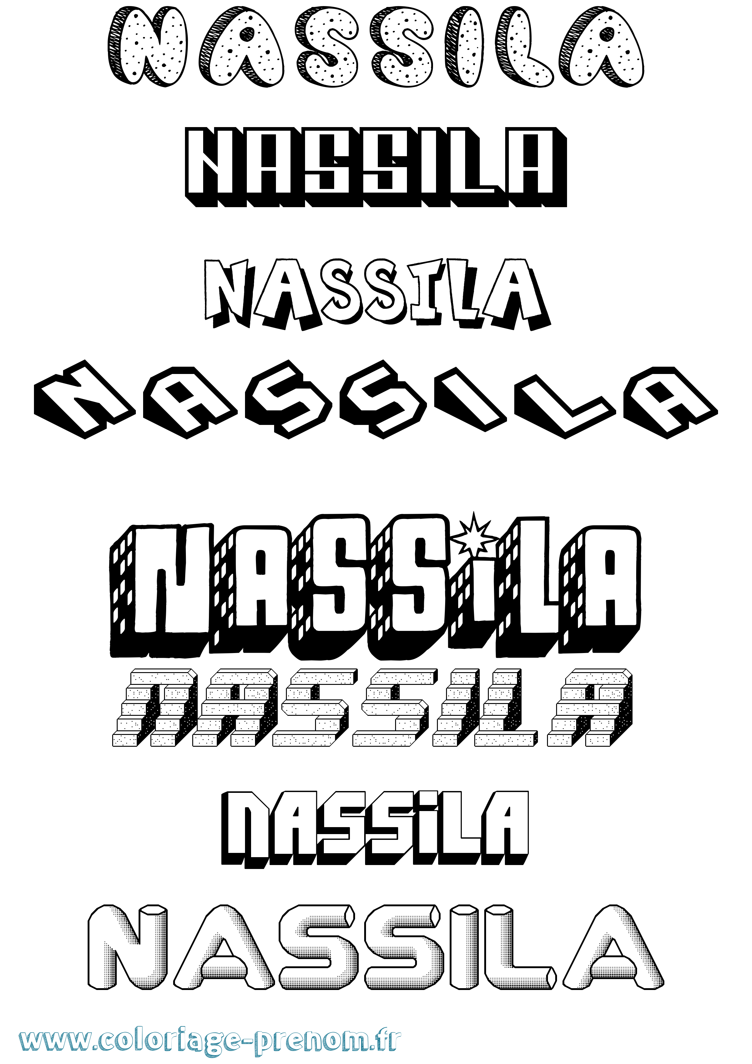 Coloriage Nassila Effet 3D Coloriage prénom Nassila Effet 3D