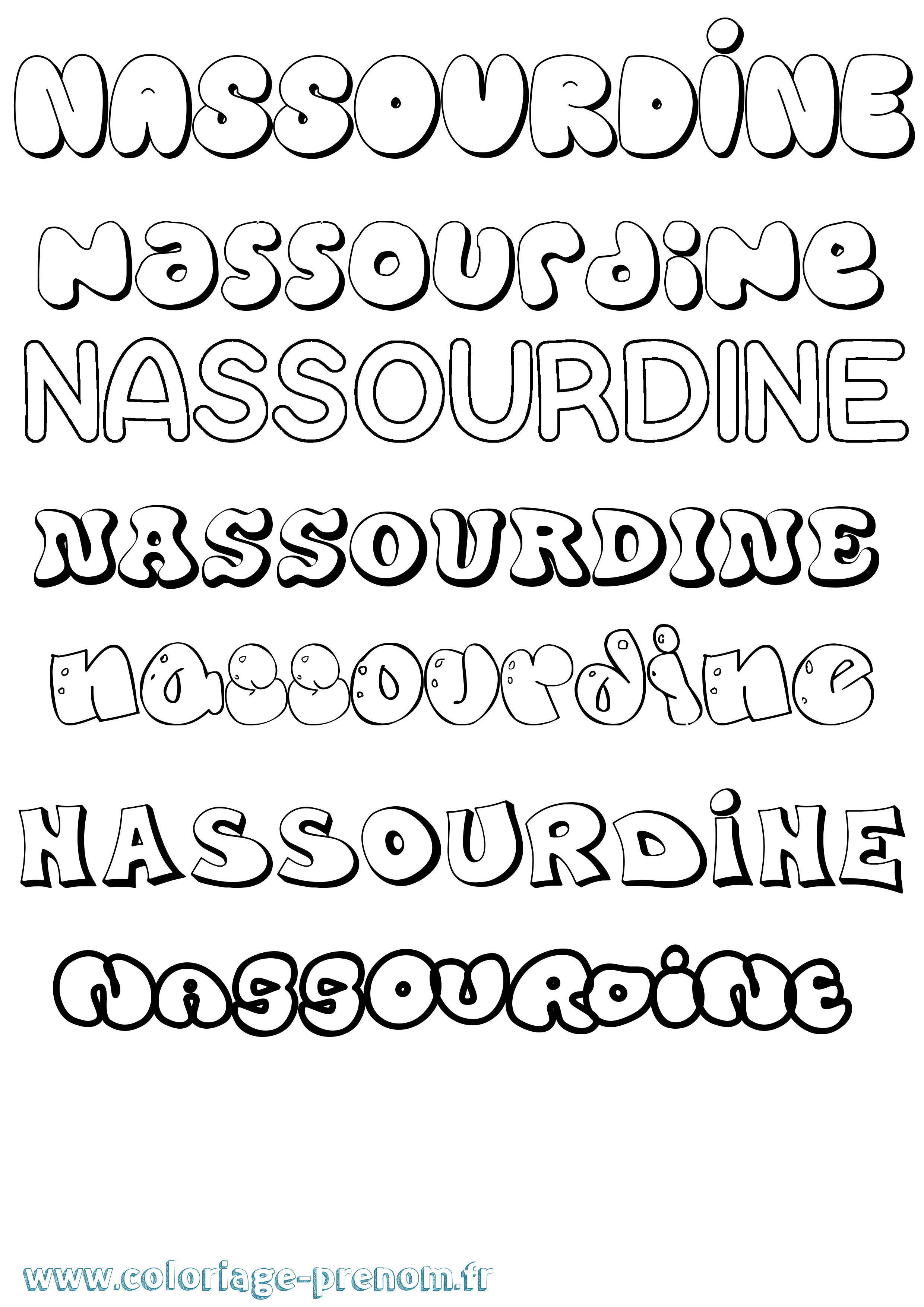 Coloriage Nassourdine Bubble Coloriage prénom Nassourdine Bubble