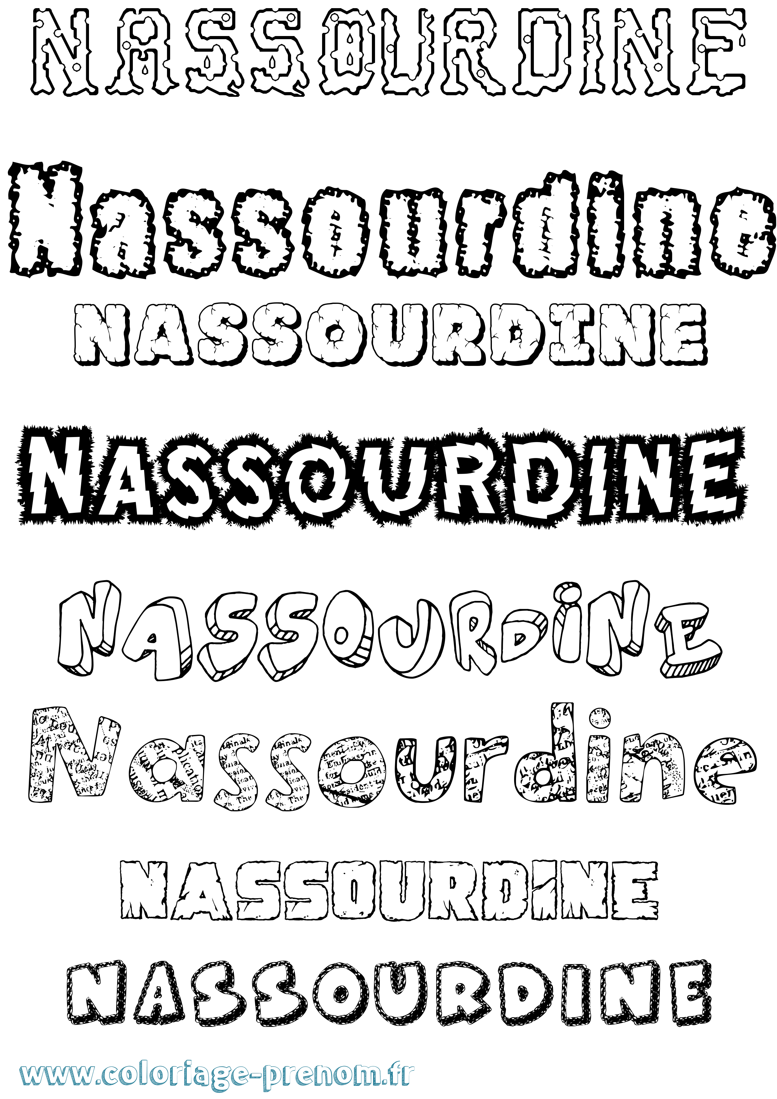 Coloriage Nassourdine Destructuré Coloriage prénom Nassourdine Destructuré