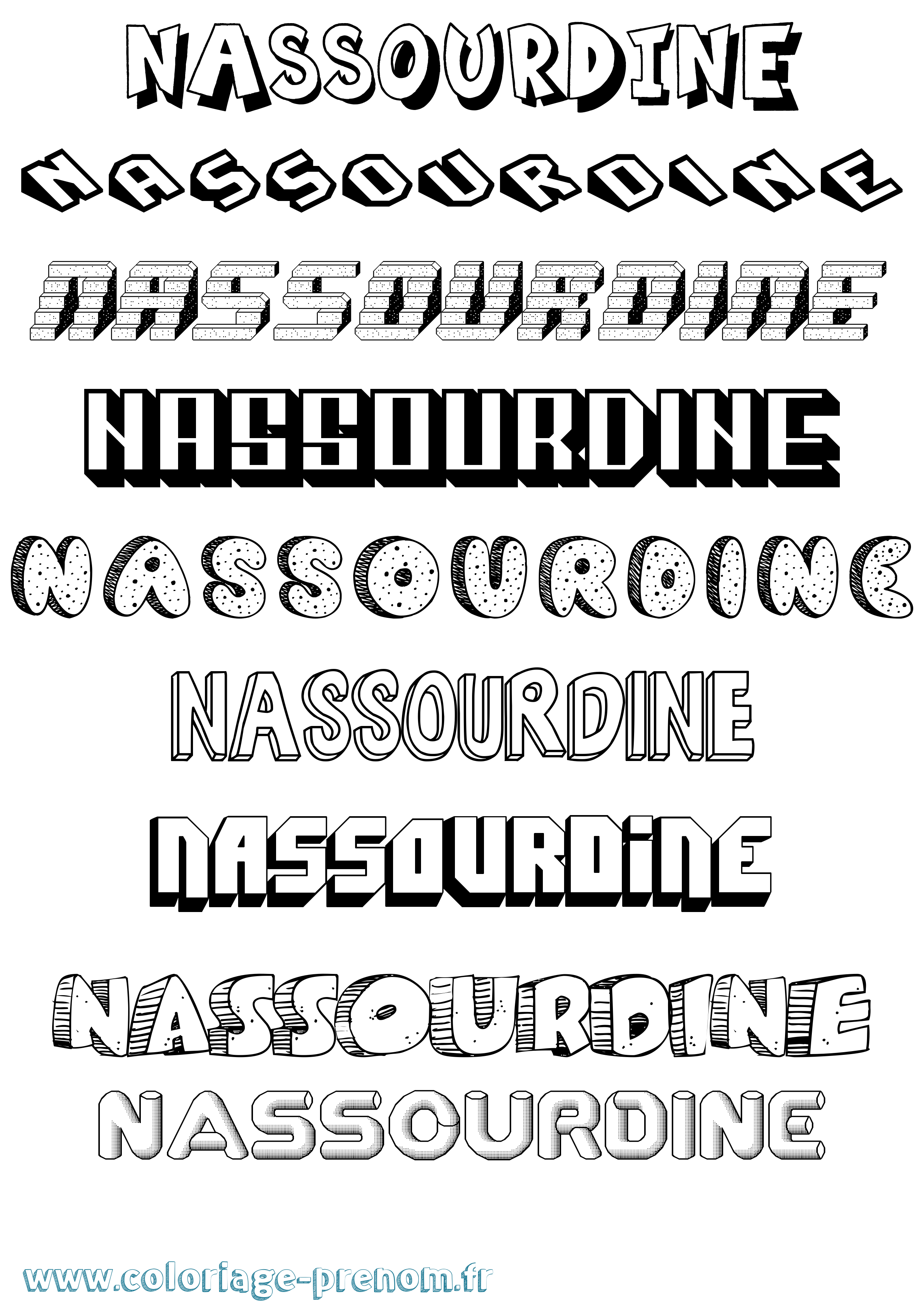 Coloriage Nassourdine Effet 3D Coloriage prénom Nassourdine Effet 3D