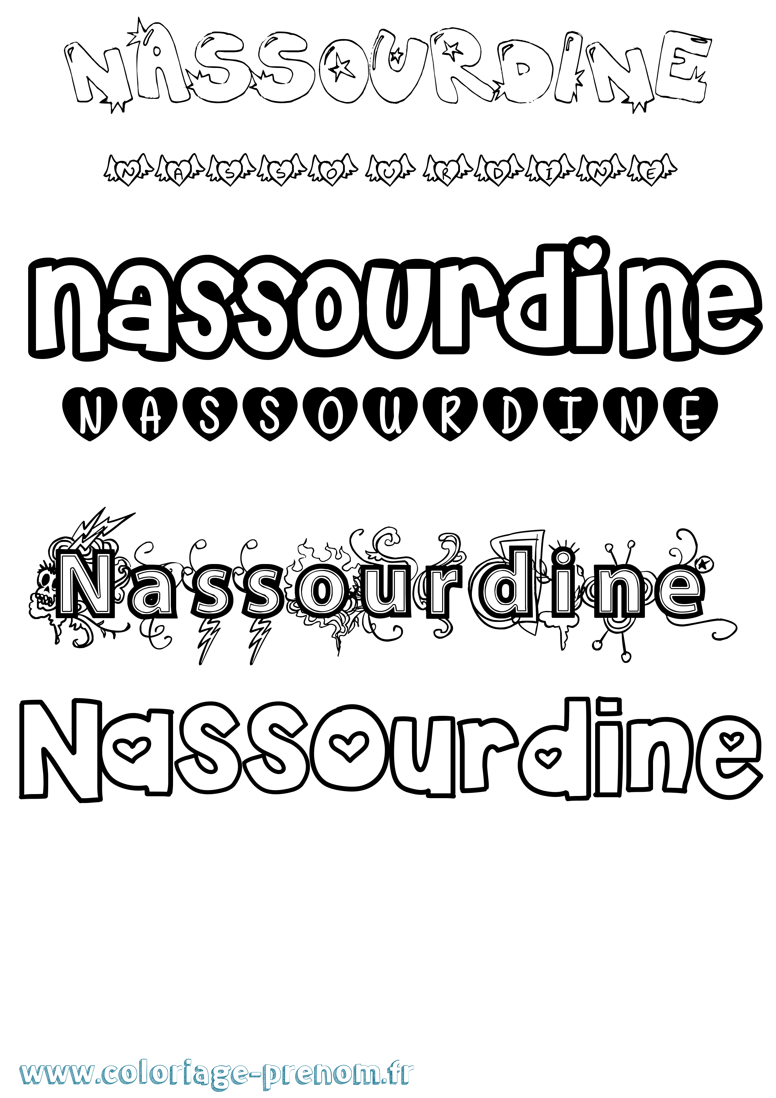 Coloriage Nassourdine Girly Coloriage prénom Nassourdine Girly