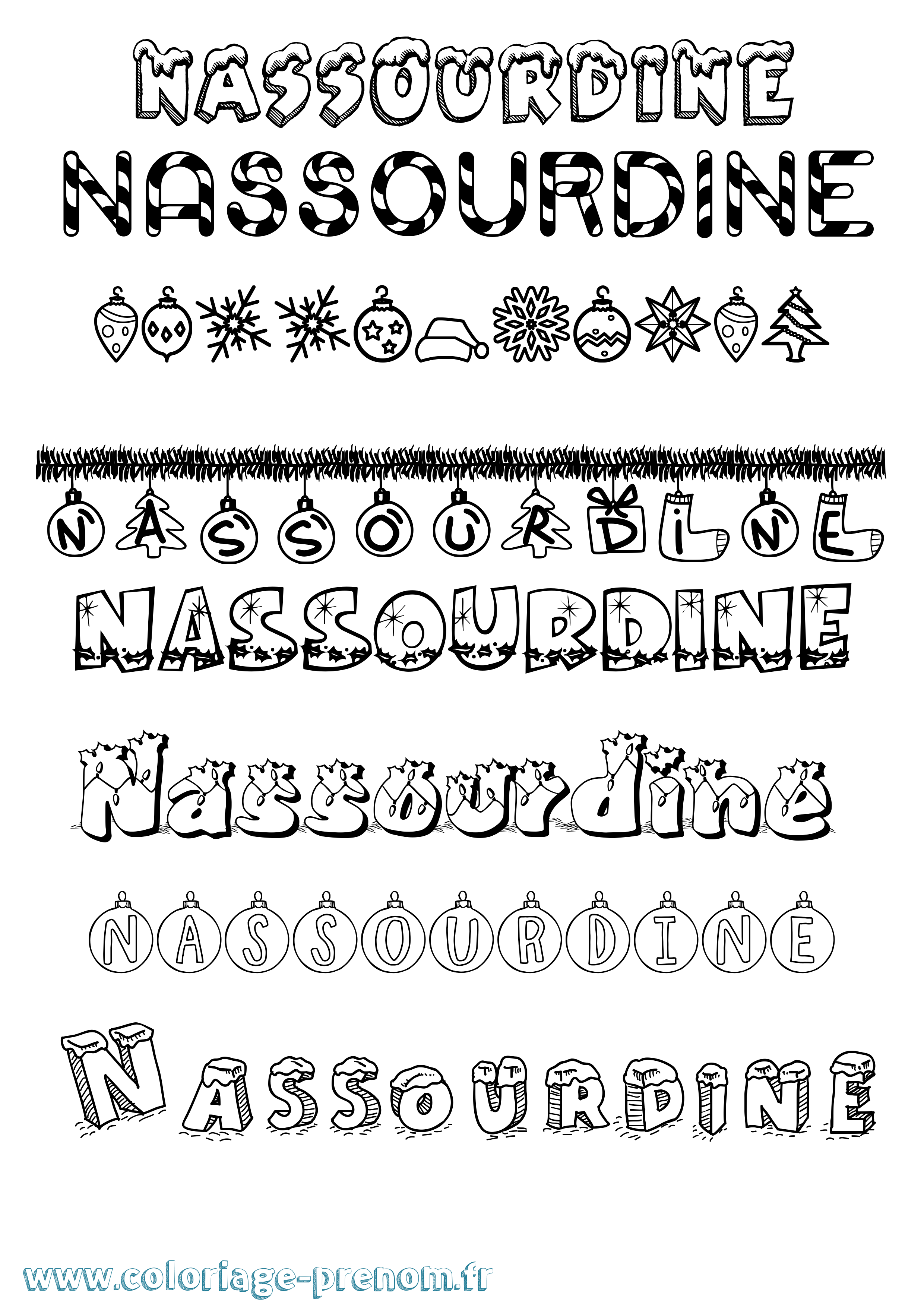 Coloriage Nassourdine Noël Coloriage prénom Nassourdine Noël