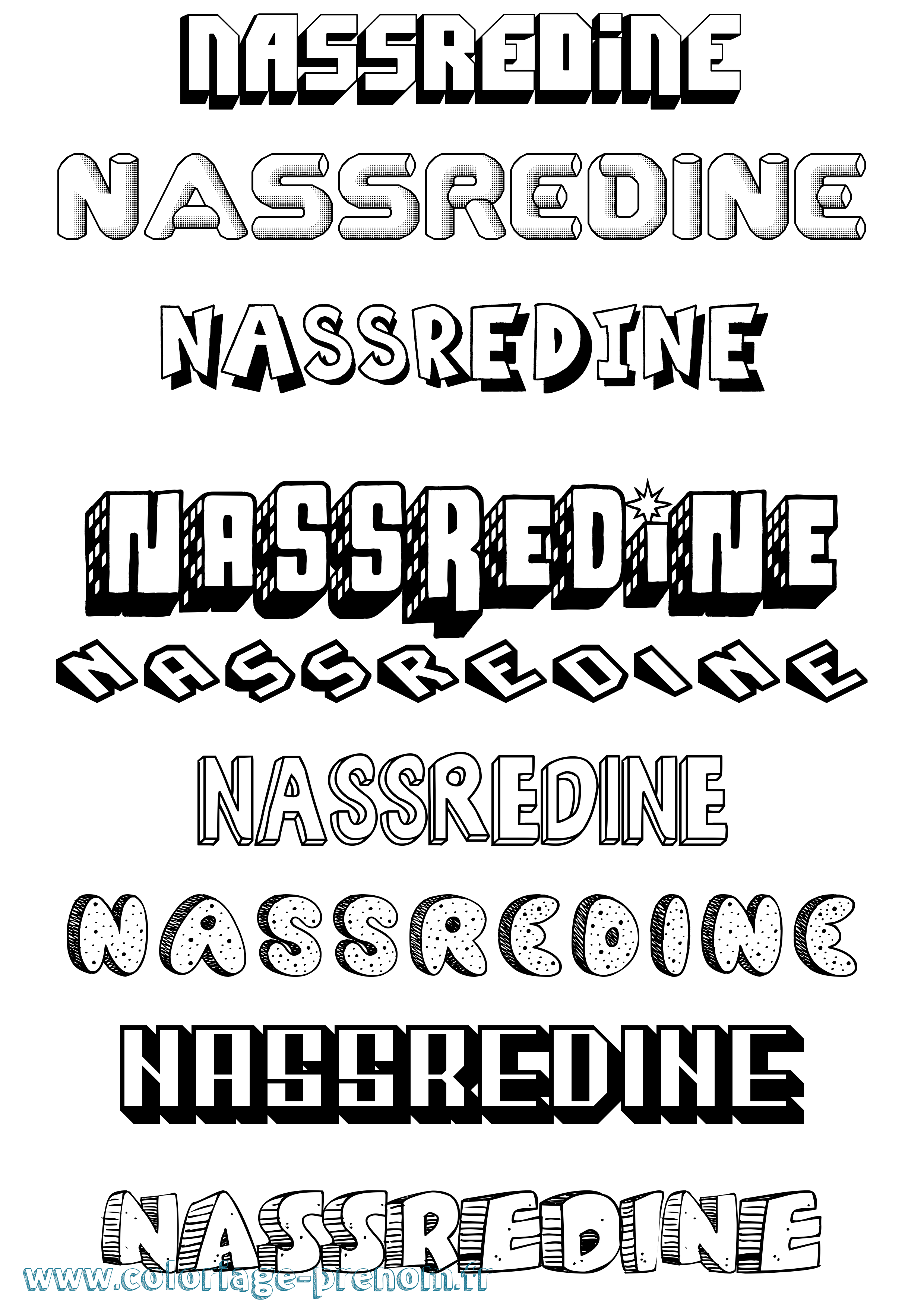 Coloriage Nassredine Effet 3D Coloriage prénom Nassredine Effet 3D