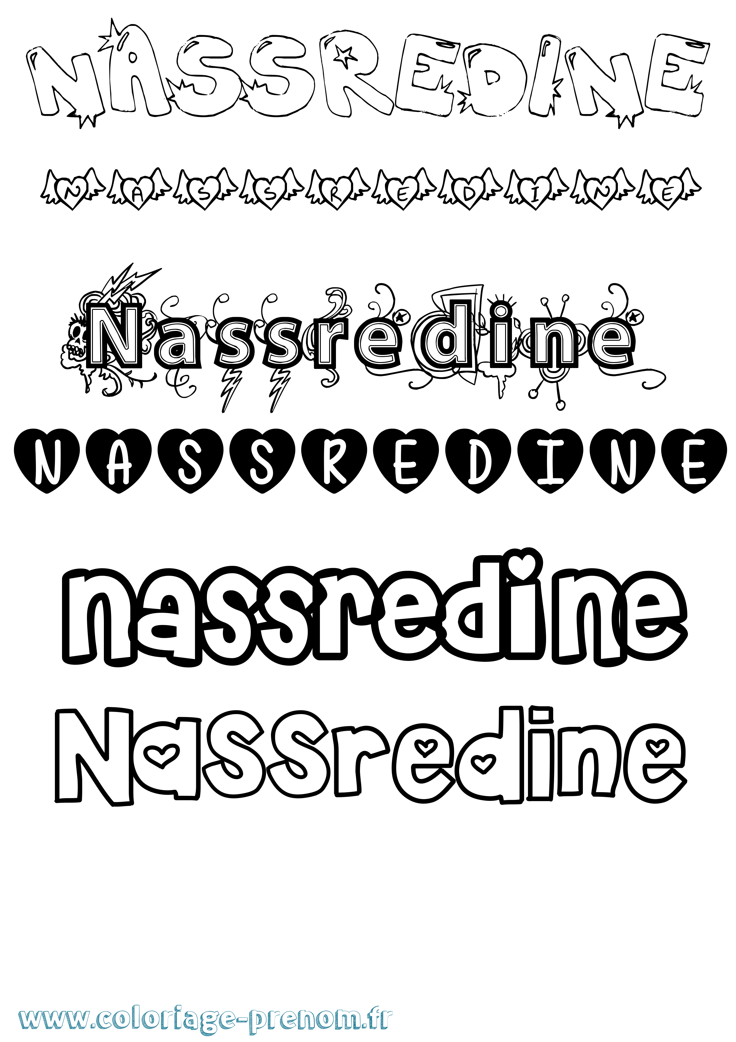 Coloriage Nassredine Girly Coloriage prénom Nassredine Girly