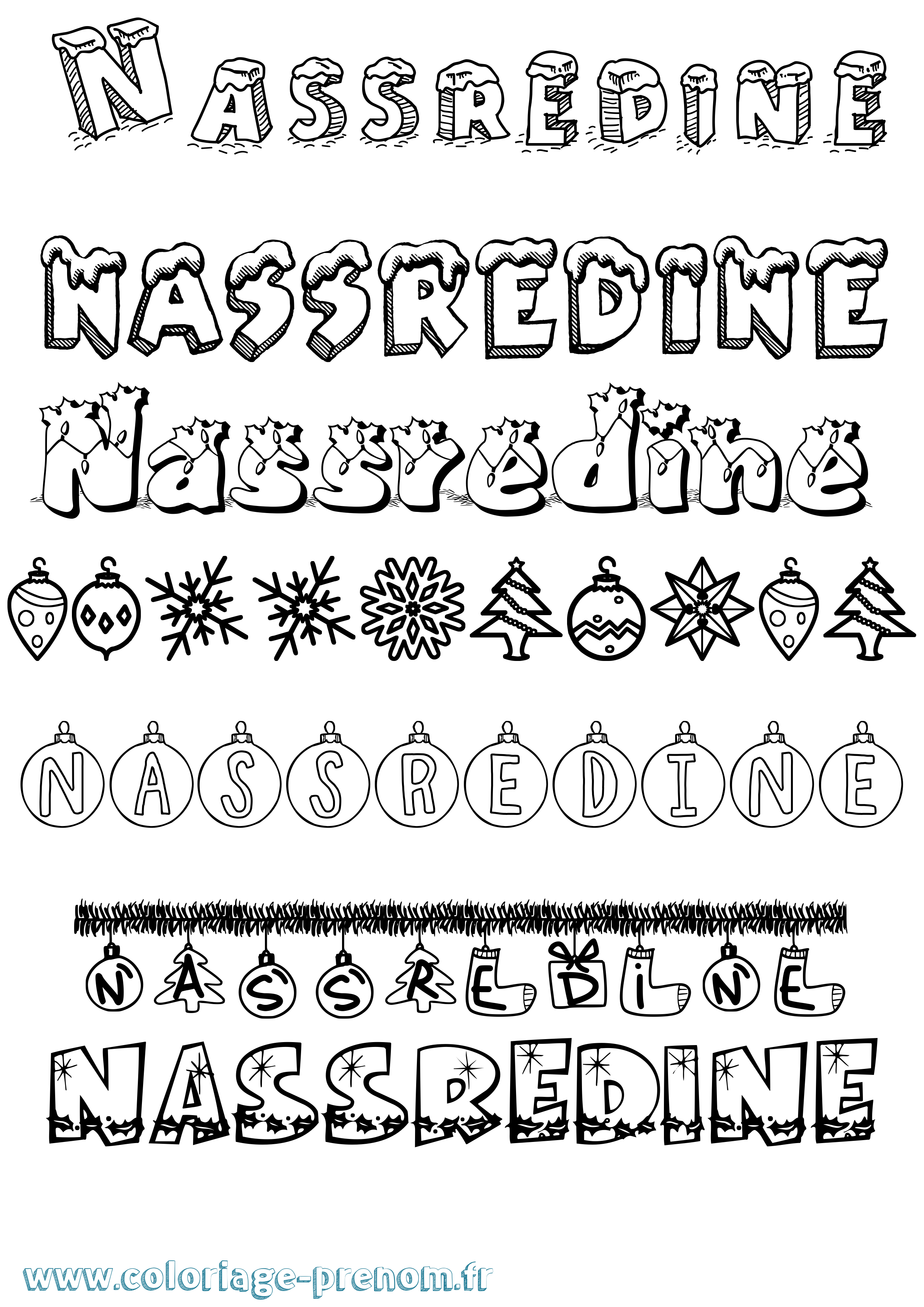 Coloriage Nassredine Noël Coloriage prénom Nassredine Noël