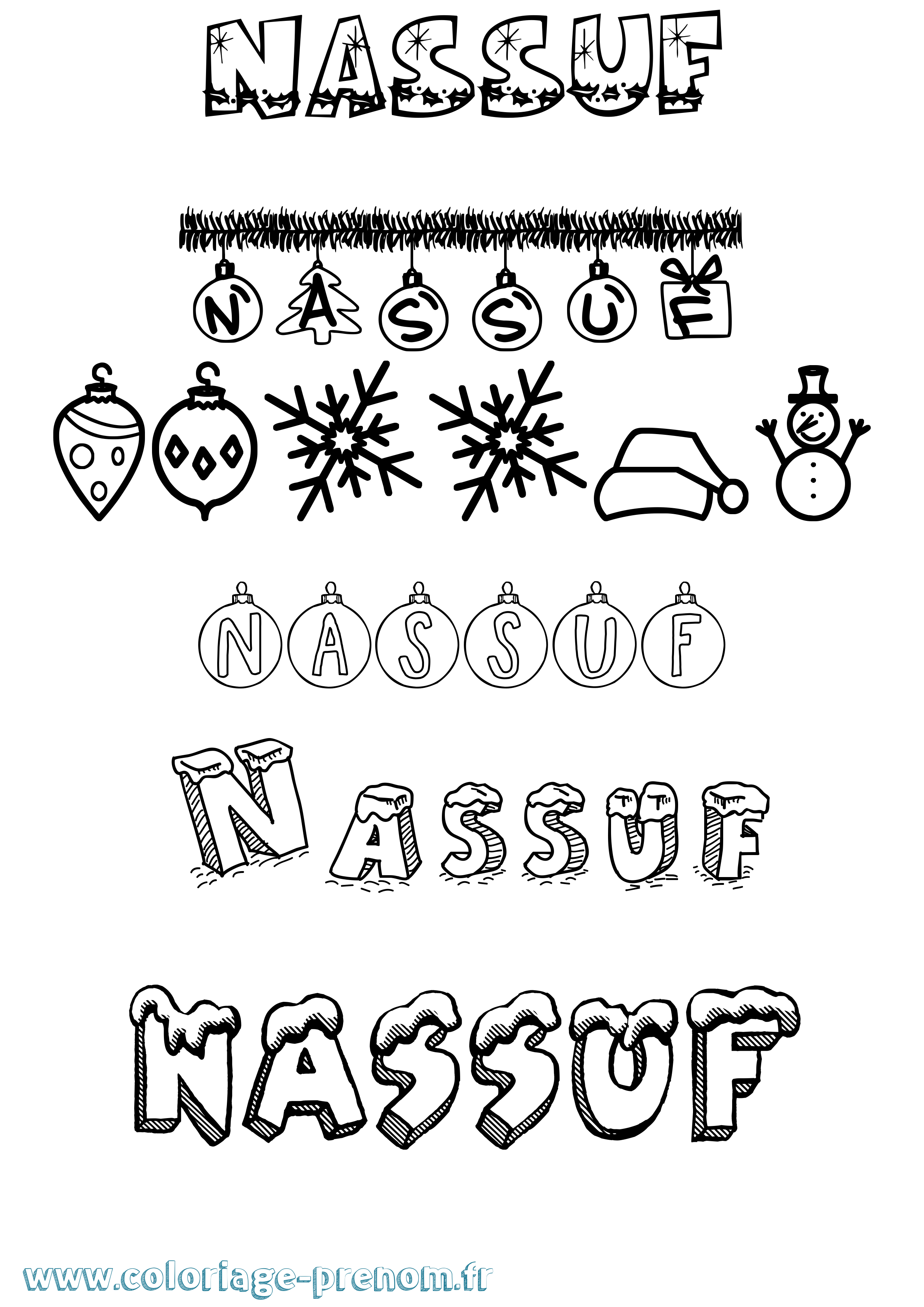 Coloriage Nassuf Noël Coloriage prénom Nassuf Noël