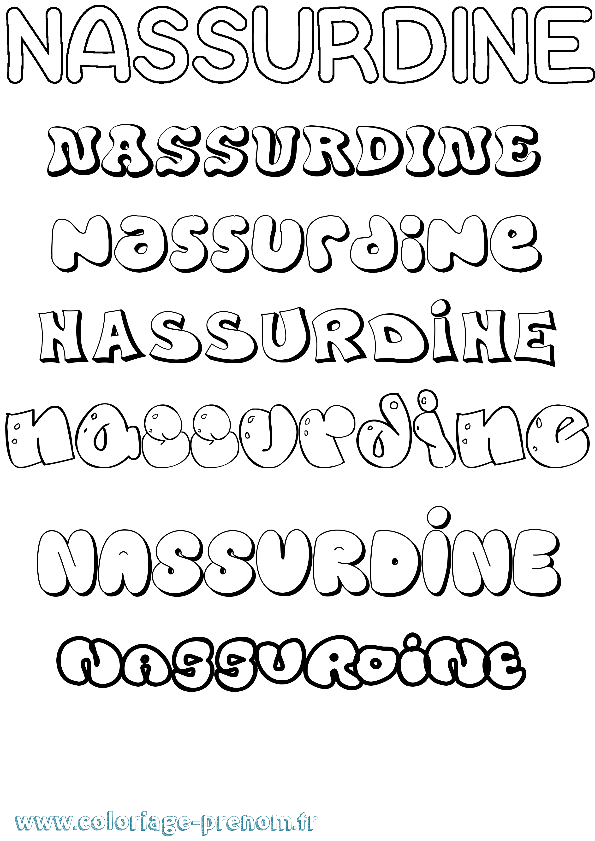 Coloriage Nassurdine Bubble Coloriage prénom Nassurdine Bubble