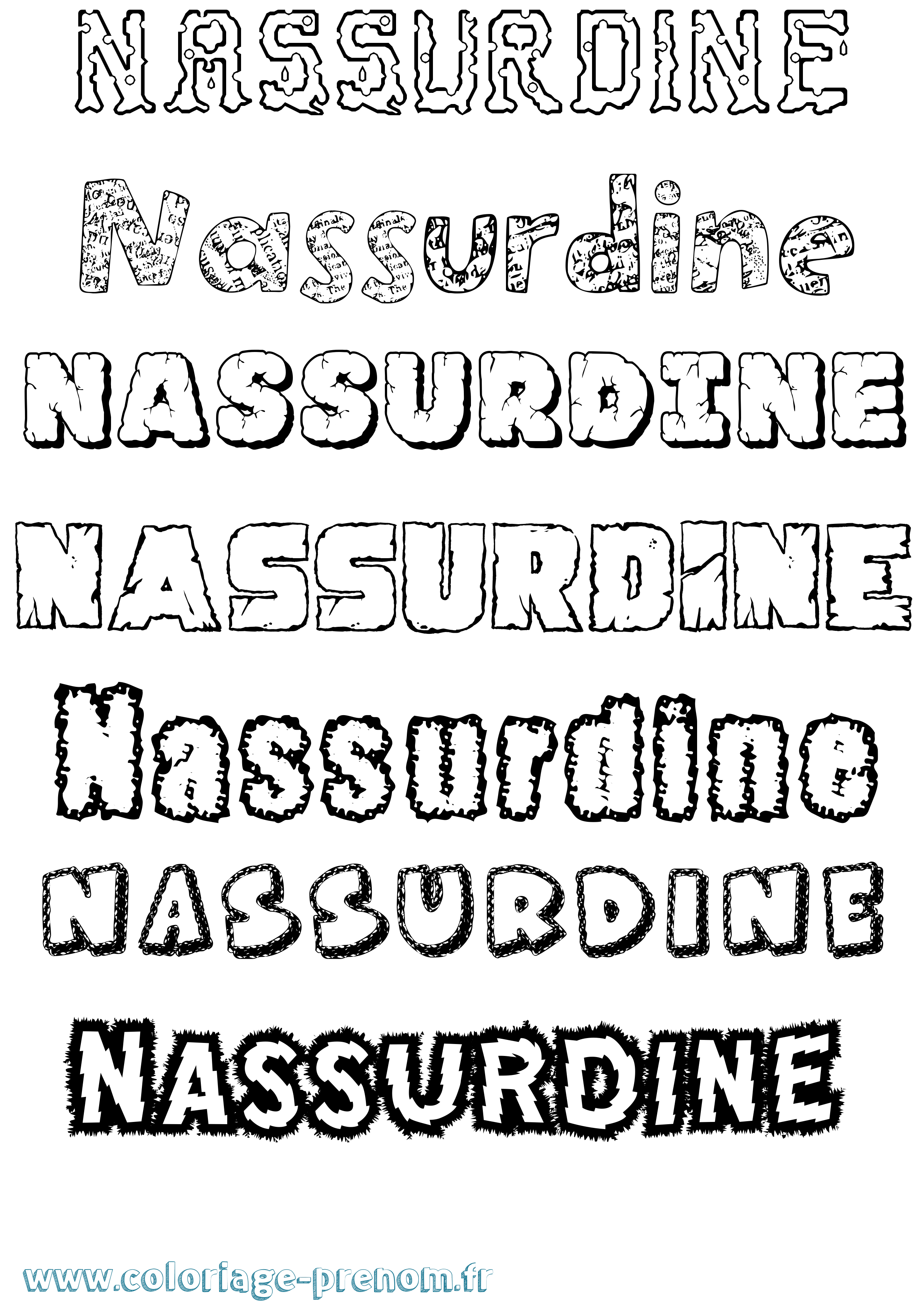 Coloriage Nassurdine Destructuré Coloriage prénom Nassurdine Destructuré