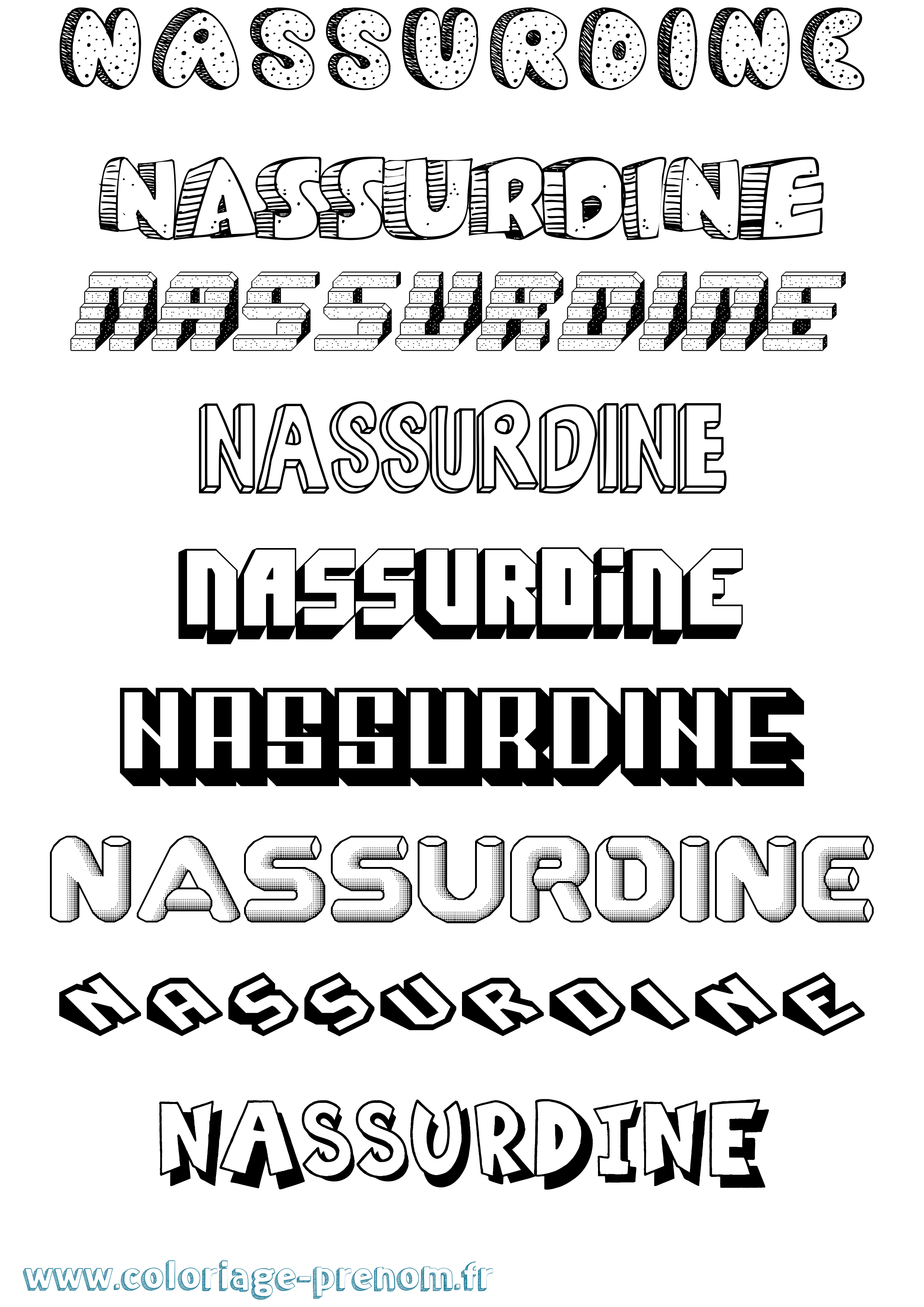 Coloriage Nassurdine Effet 3D Coloriage prénom Nassurdine Effet 3D