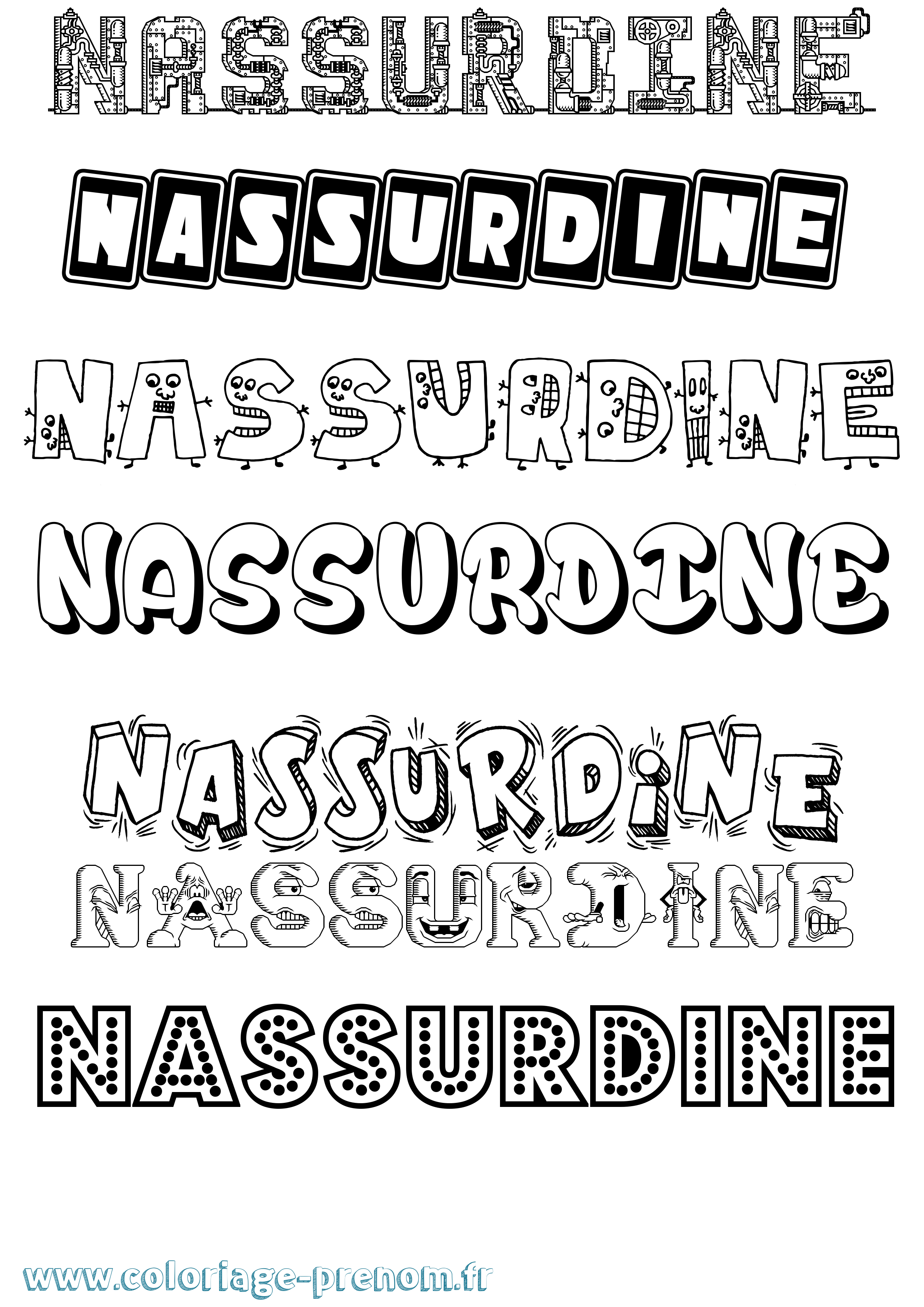 Coloriage Nassurdine Fun Coloriage prénom Nassurdine Fun