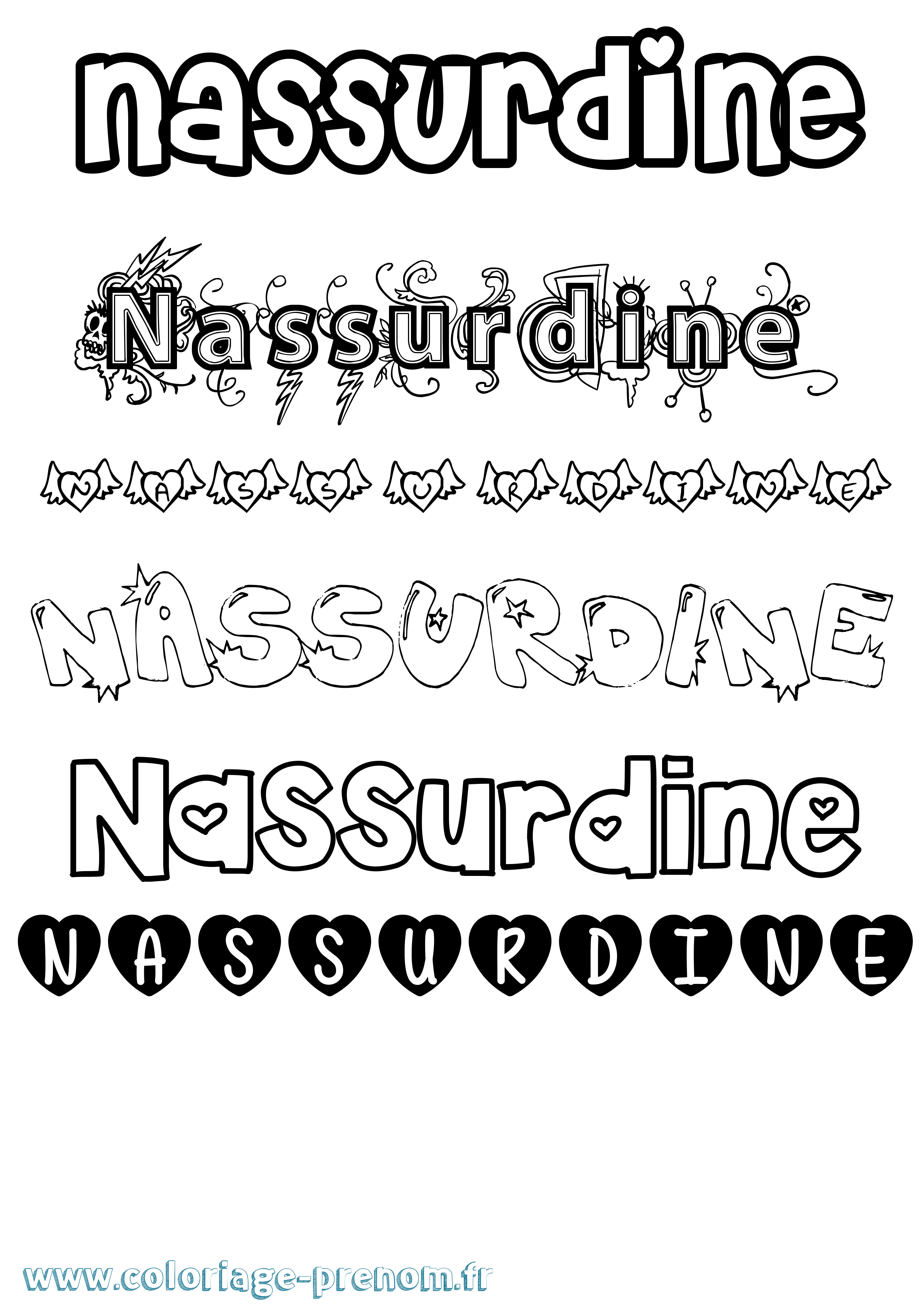 Coloriage Nassurdine Girly Coloriage prénom Nassurdine Girly
