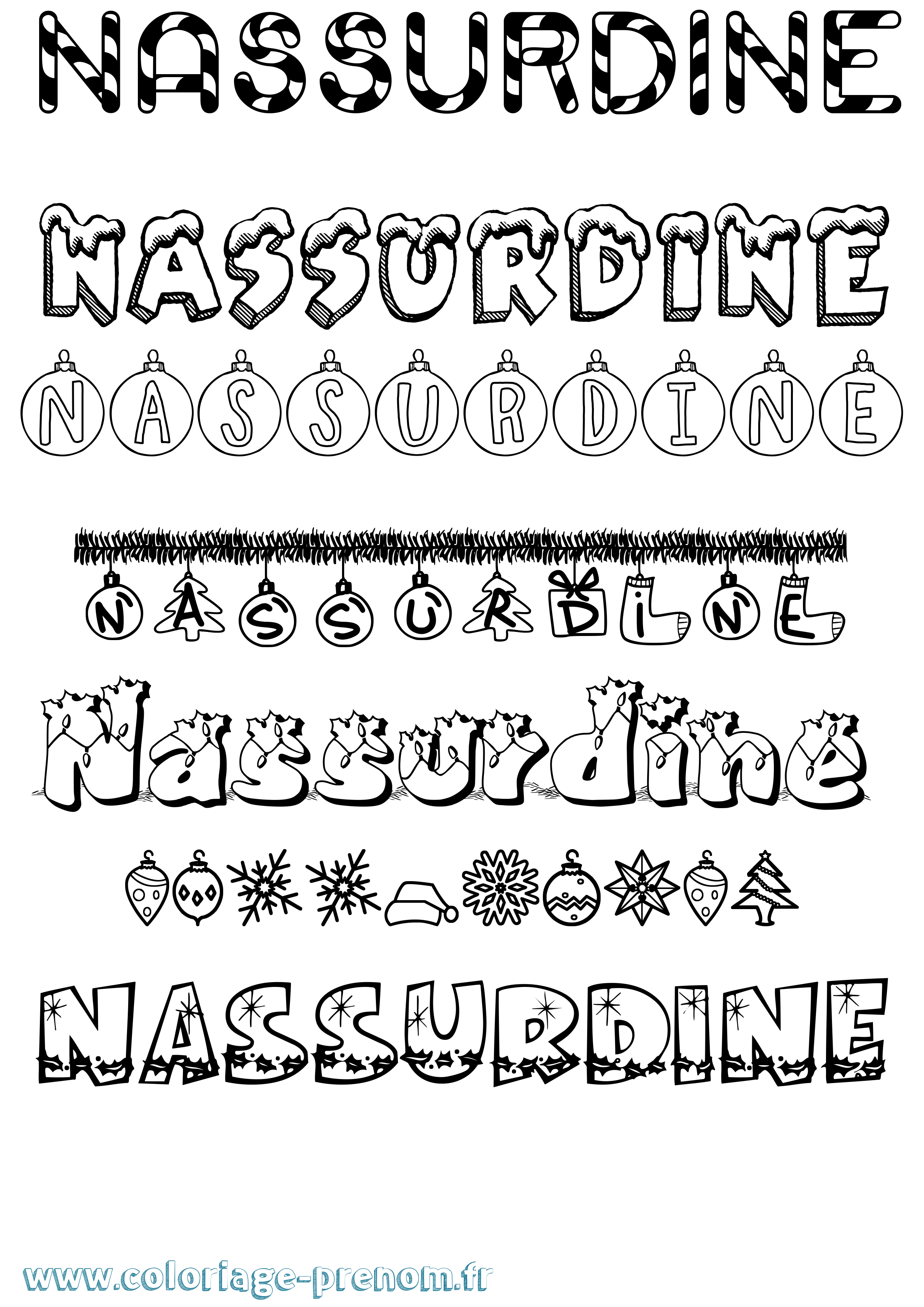 Coloriage Nassurdine Noël Coloriage prénom Nassurdine Noël