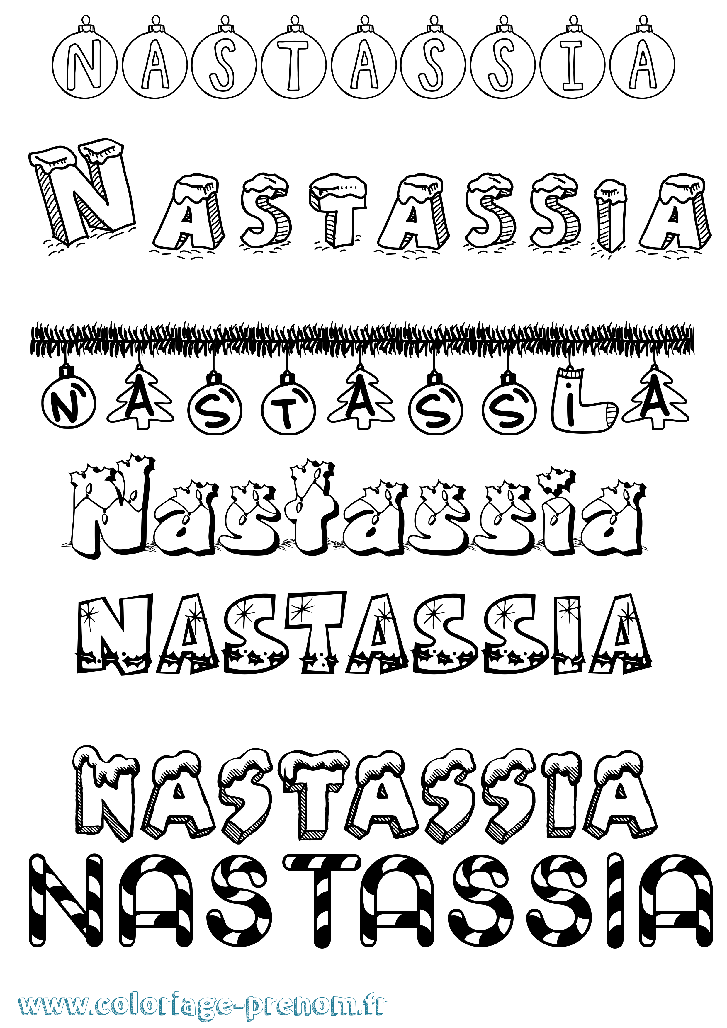 Coloriage Nastassia Noël Coloriage prénom Nastassia Noël