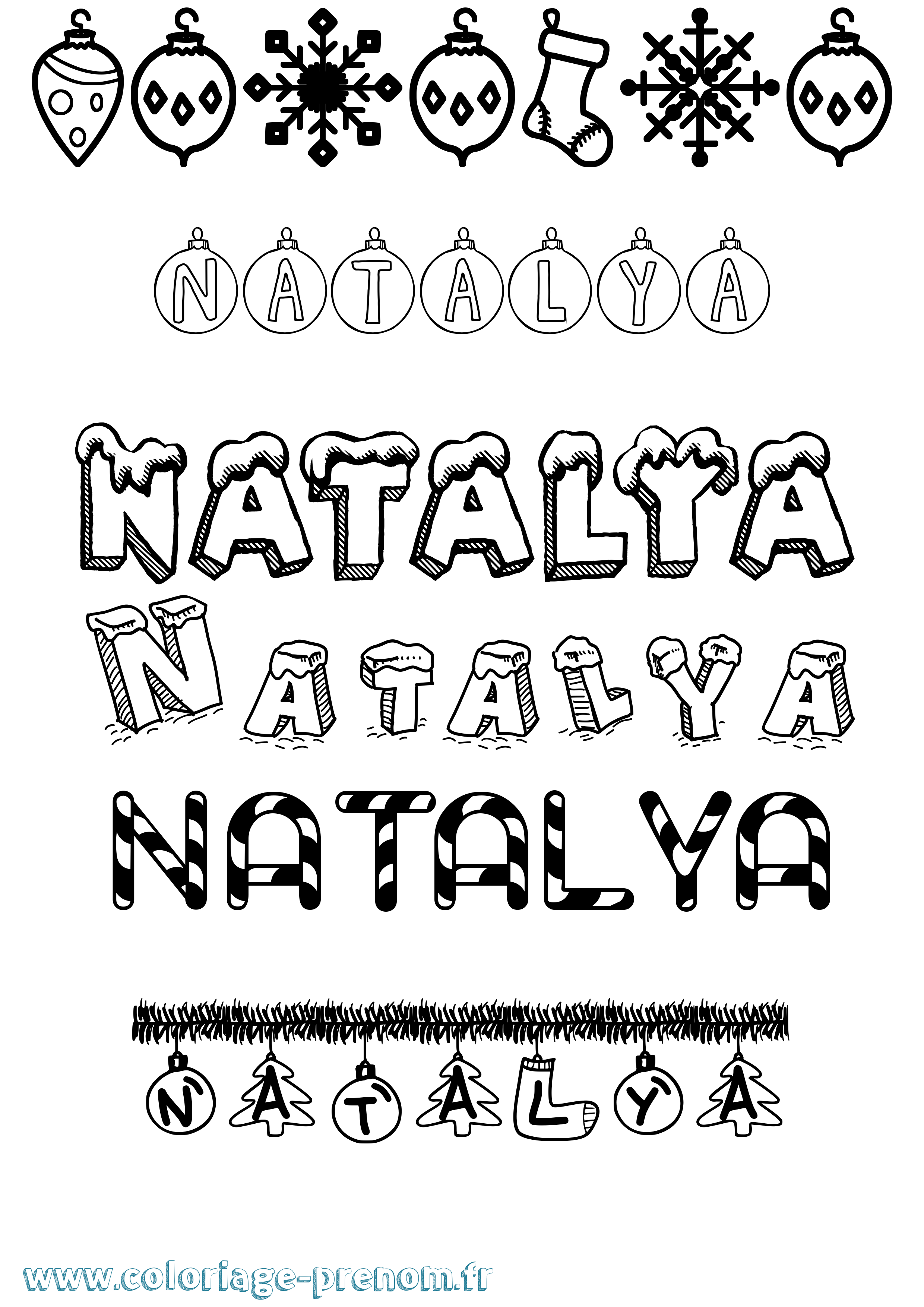 Coloriage Natalya Noël Coloriage prénom Natalya Noël
