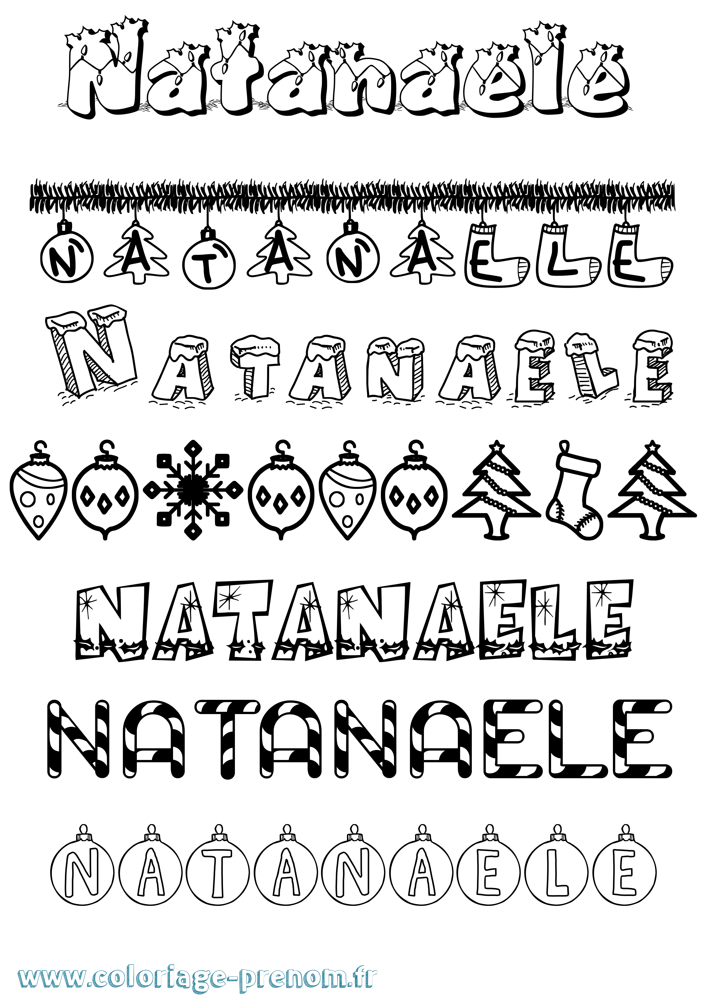 Coloriage Natanaele Noël Coloriage prénom Natanaele Noël
