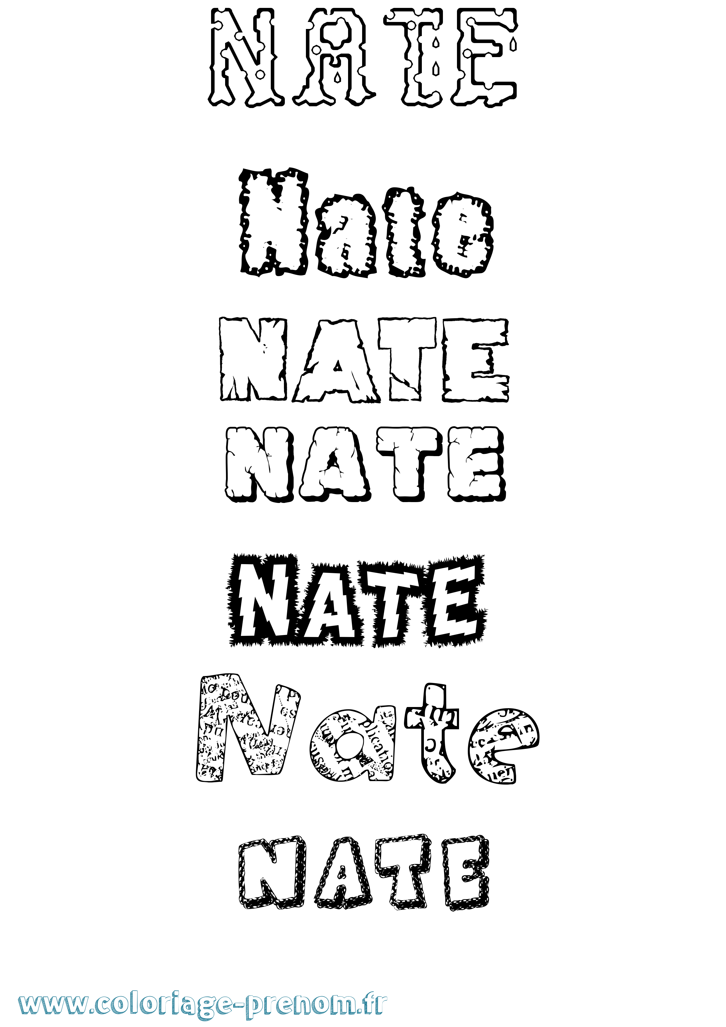Coloriage Nate Destructuré Coloriage prénom Nate Destructuré