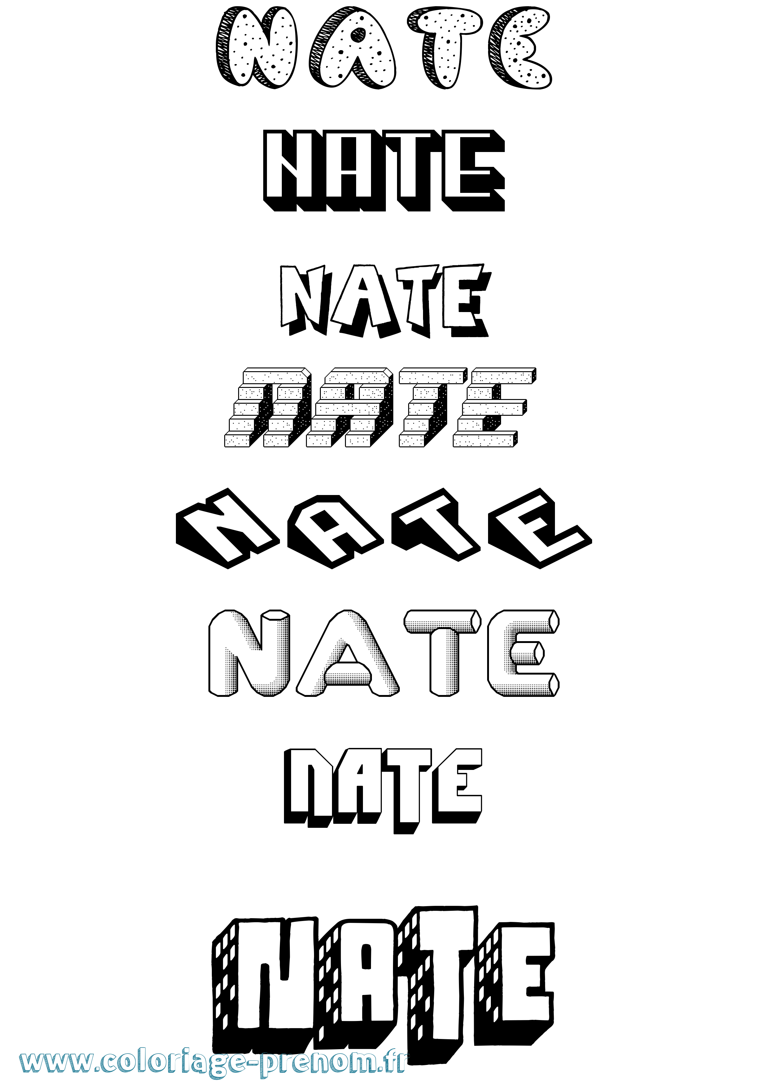 Coloriage Nate Effet 3D Coloriage prénom Nate Effet 3D