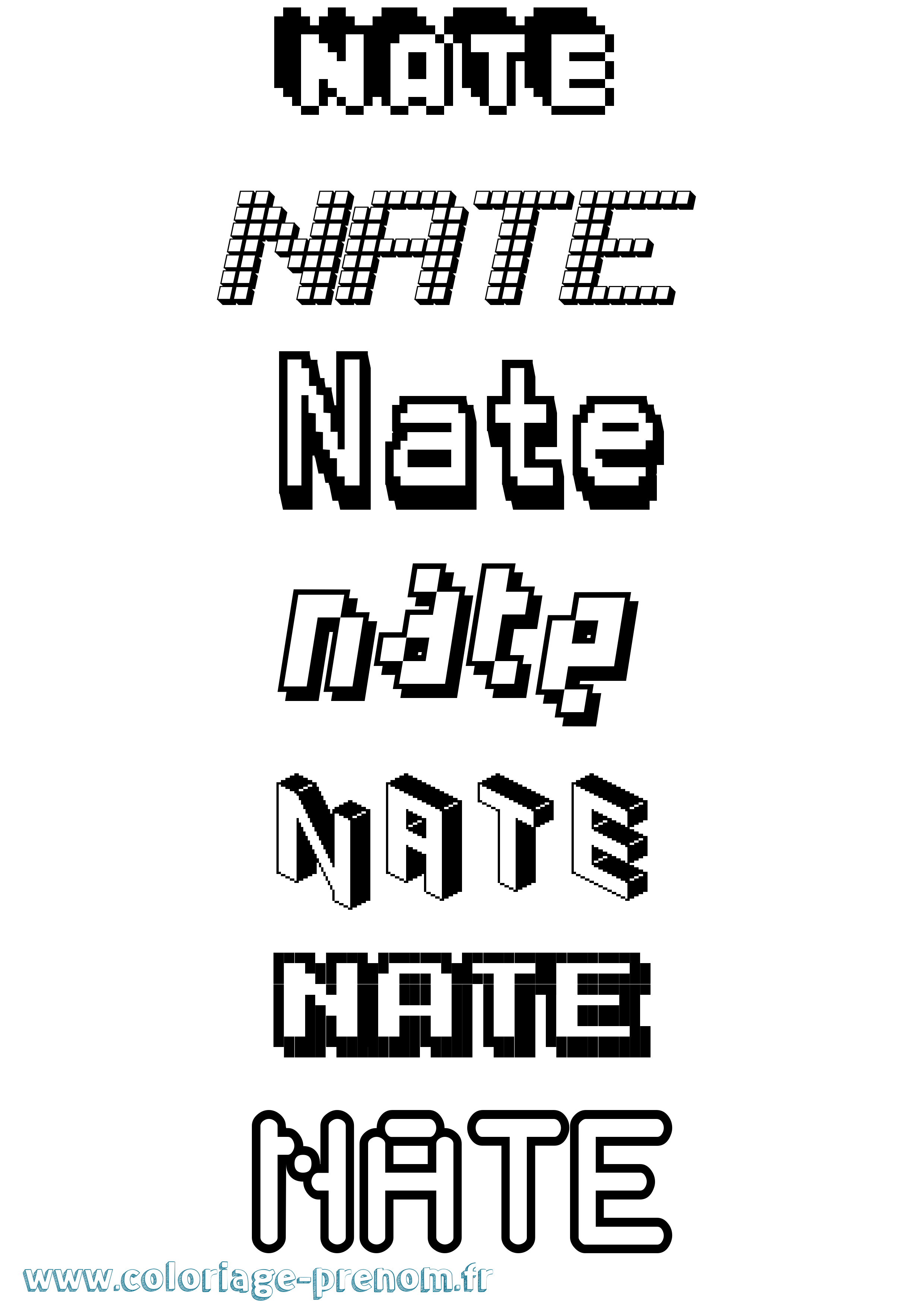 Coloriage Nate Pixel Coloriage prénom Nate Pixel