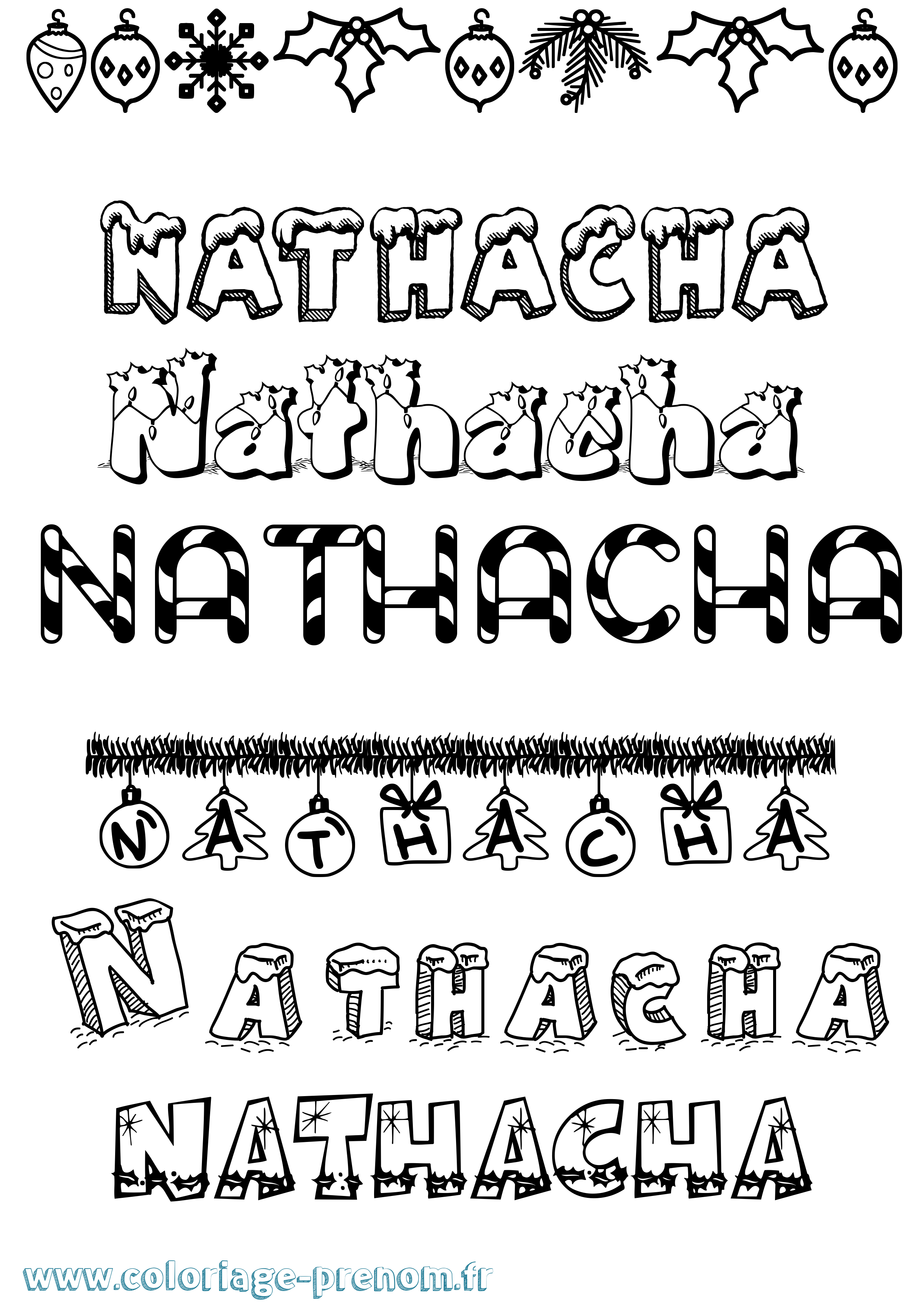 Coloriage Nathacha Noël Coloriage prénom Nathacha Noël