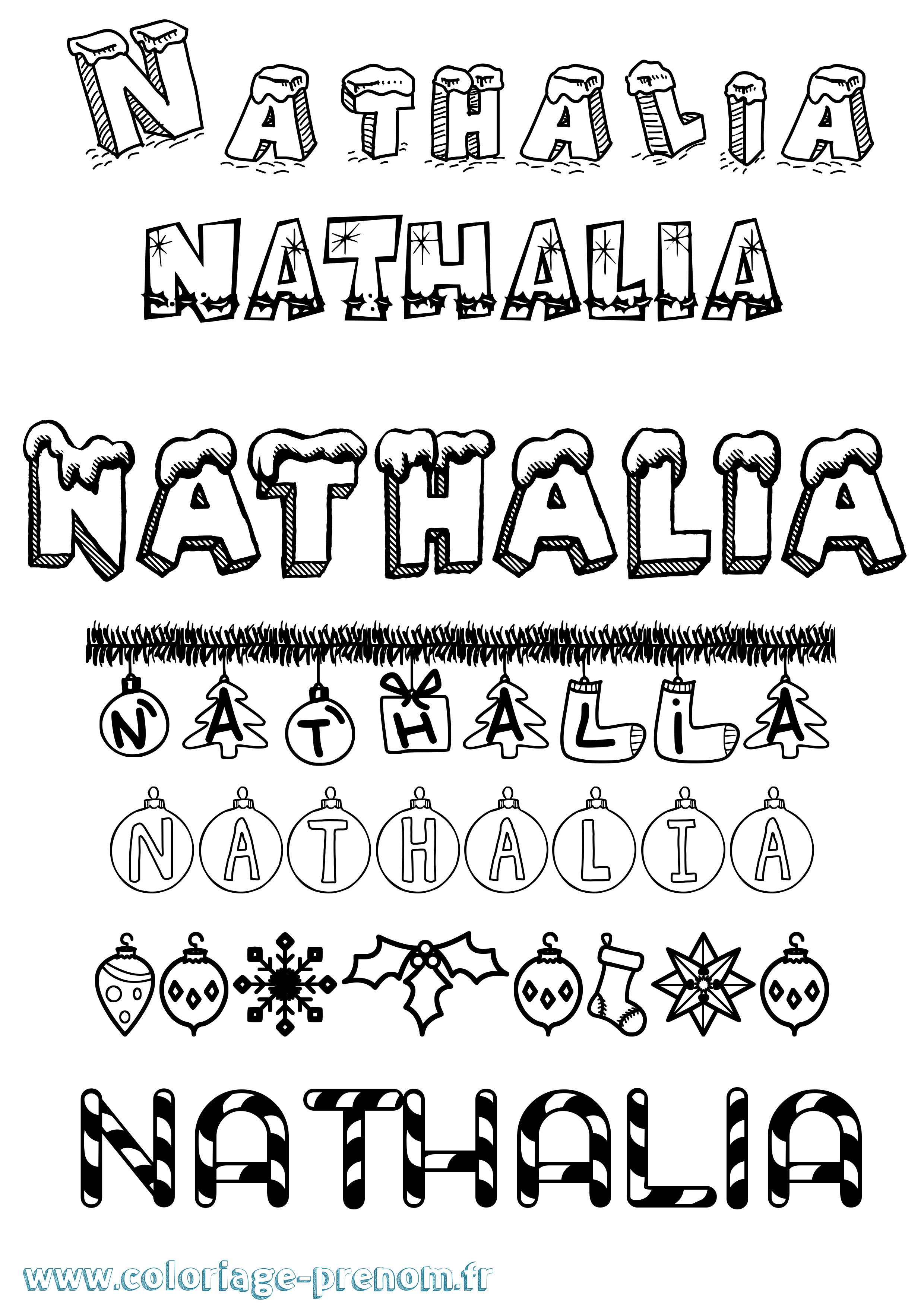 Coloriage Nathalia Noël Coloriage prénom Nathalia Noël