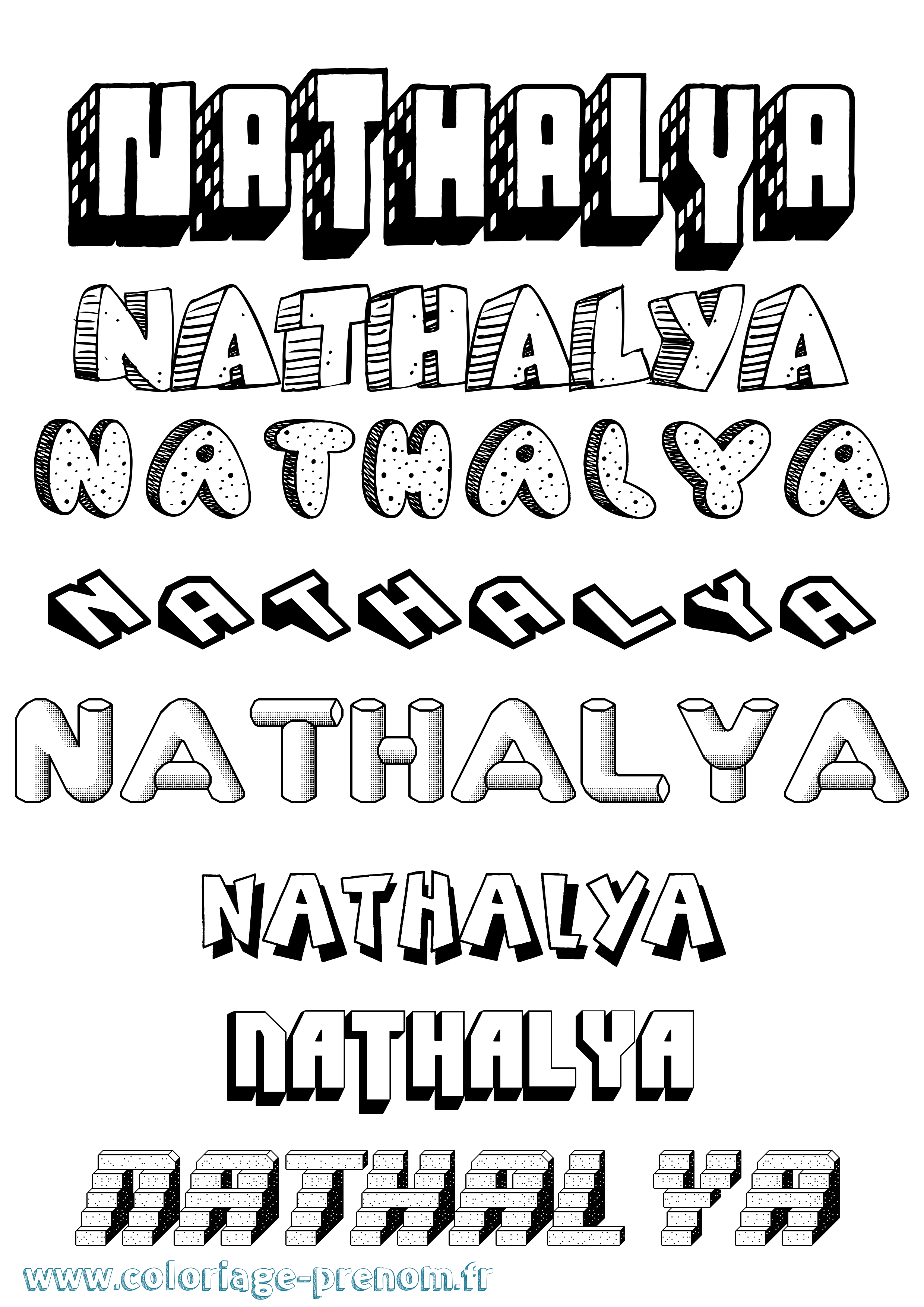 Coloriage Nathalya Effet 3D Coloriage prénom Nathalya Effet 3D