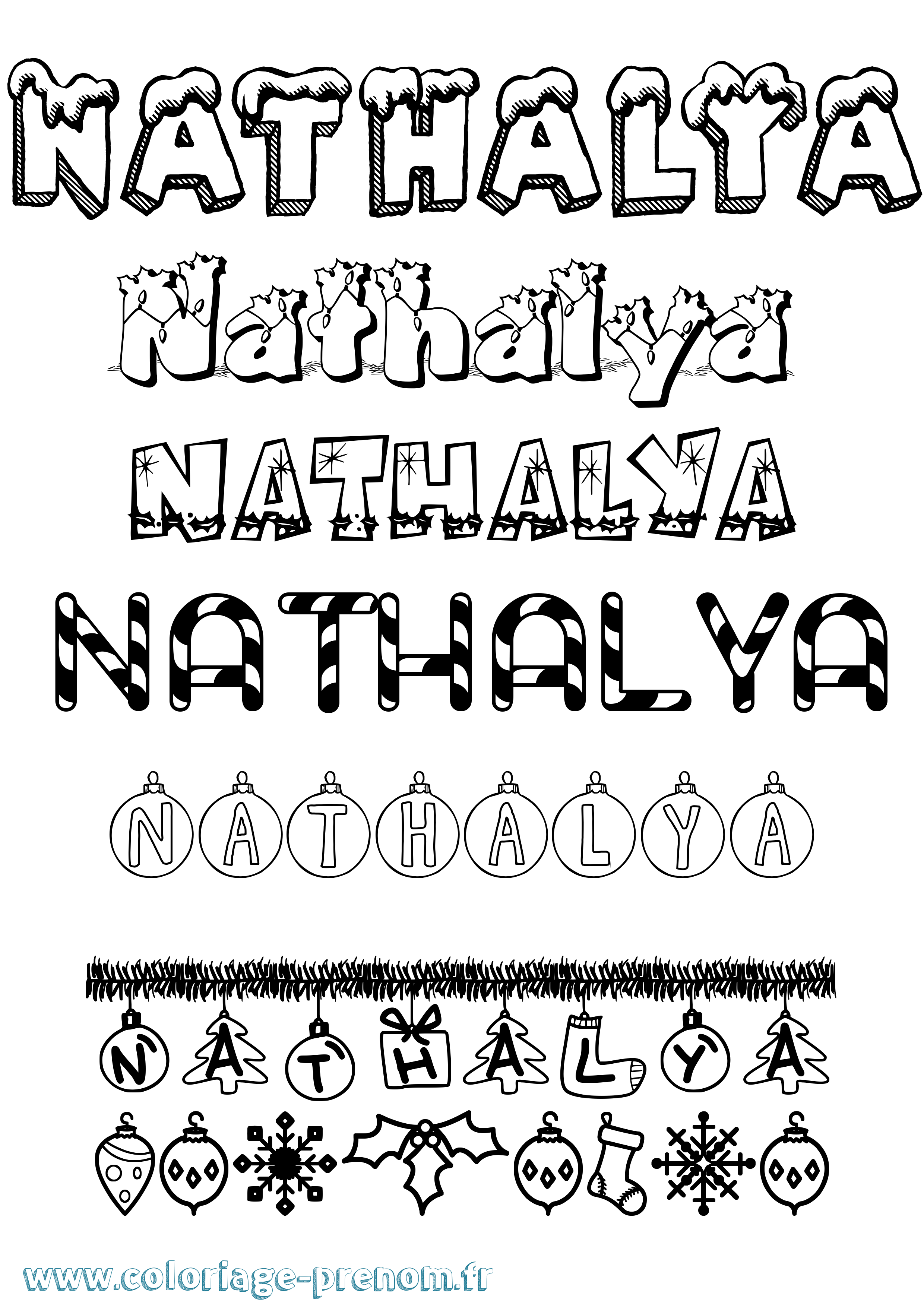 Coloriage Nathalya Noël Coloriage prénom Nathalya Noël