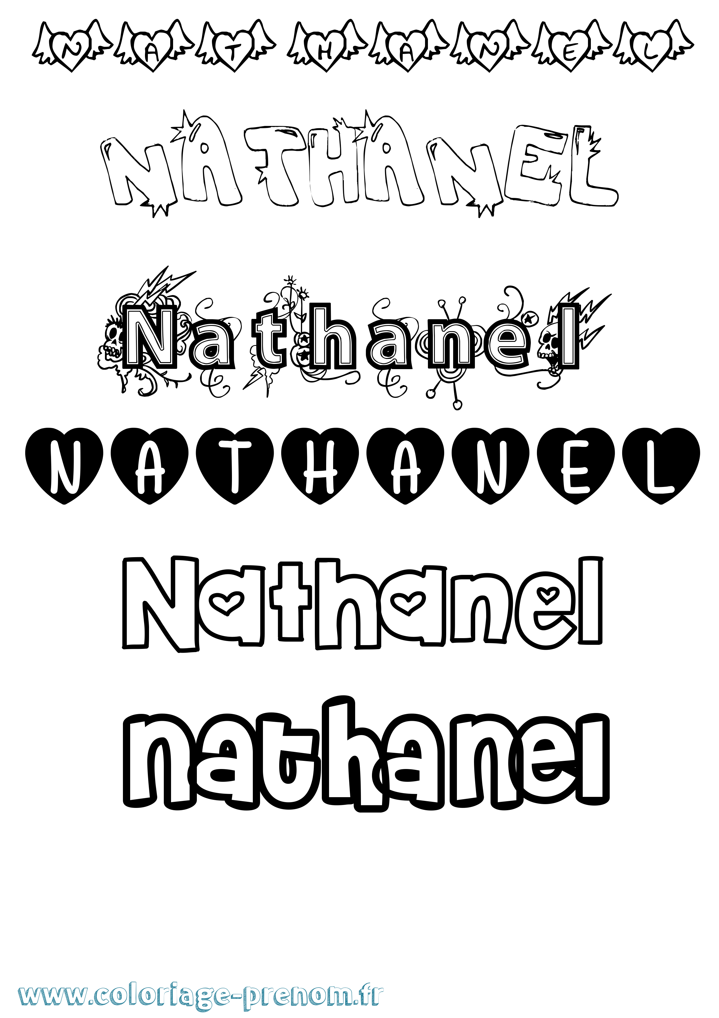 Coloriage Nathanel Girly Coloriage prénom Nathanel Girly