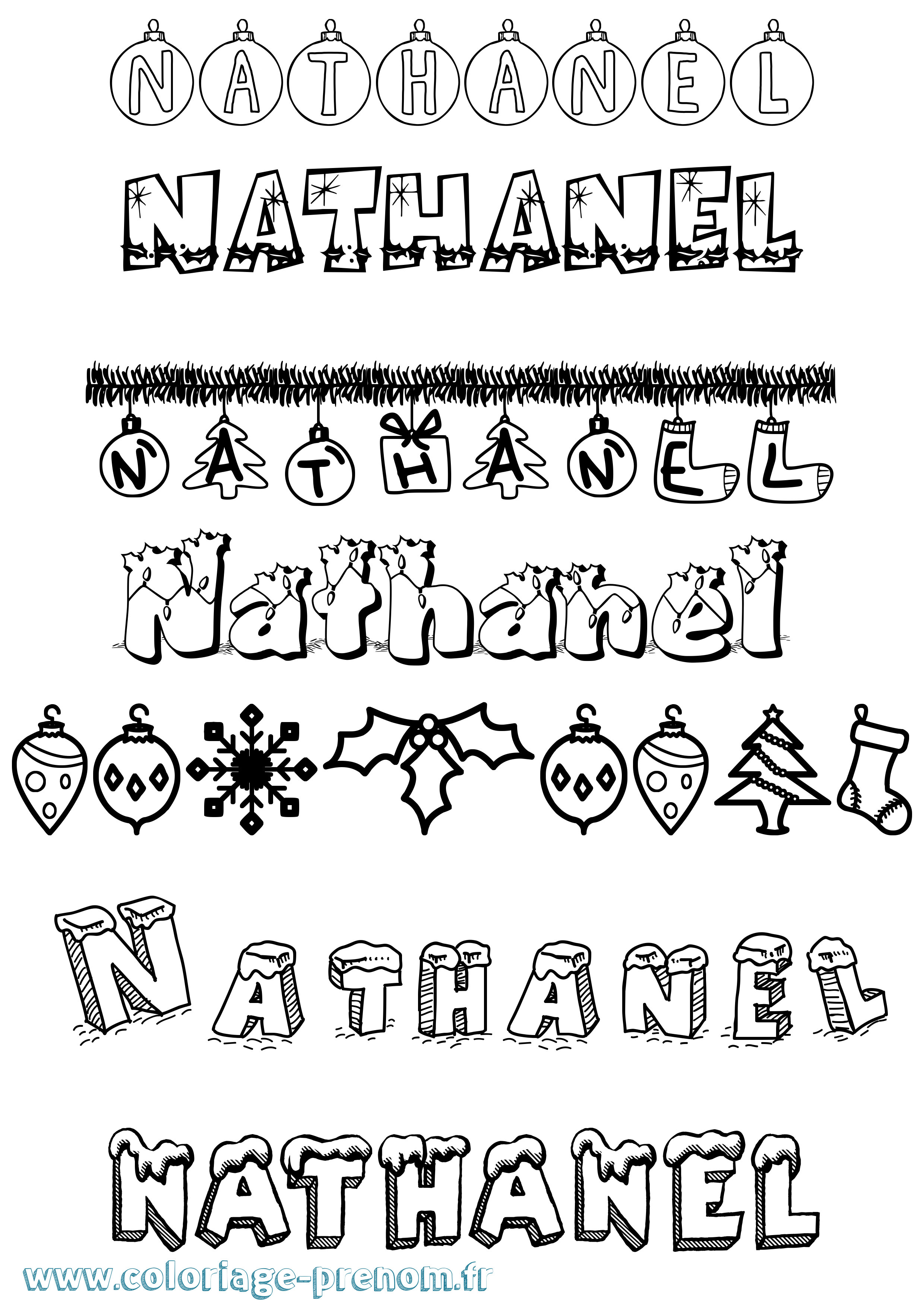 Coloriage Nathanel Noël Coloriage prénom Nathanel Noël