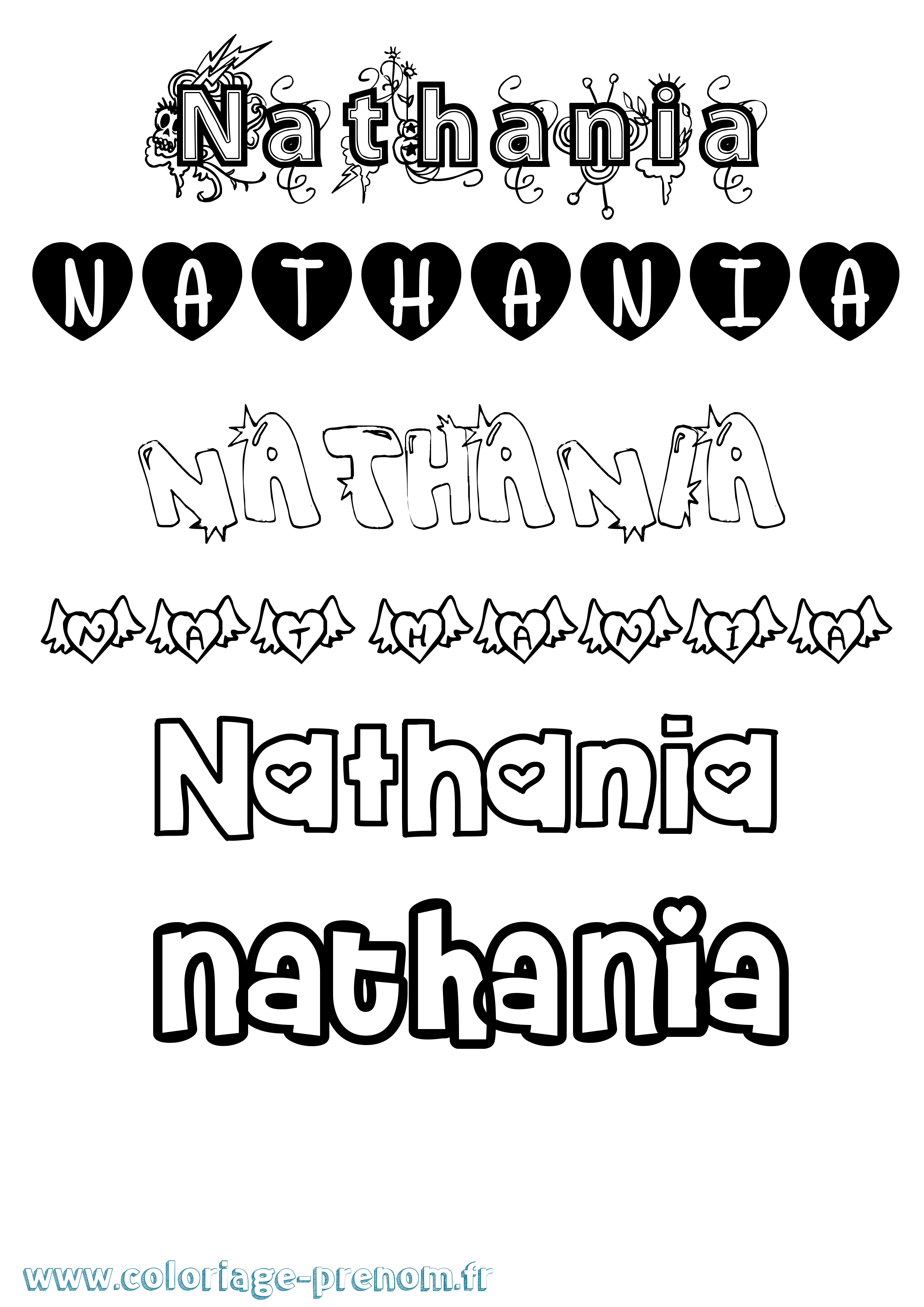 Coloriage Nathania Girly Coloriage prénom Nathania Girly