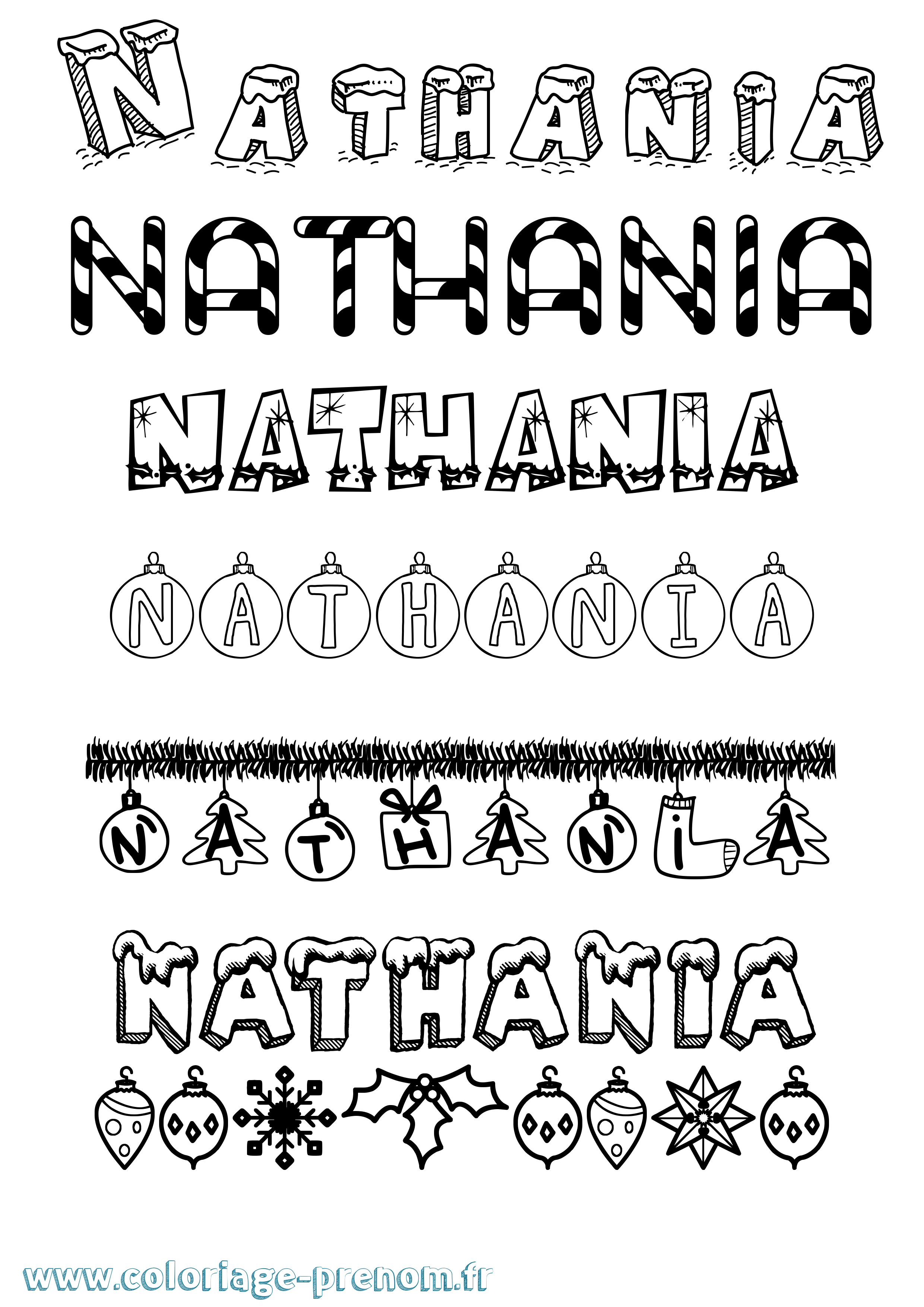 Coloriage Nathania Noël Coloriage prénom Nathania Noël