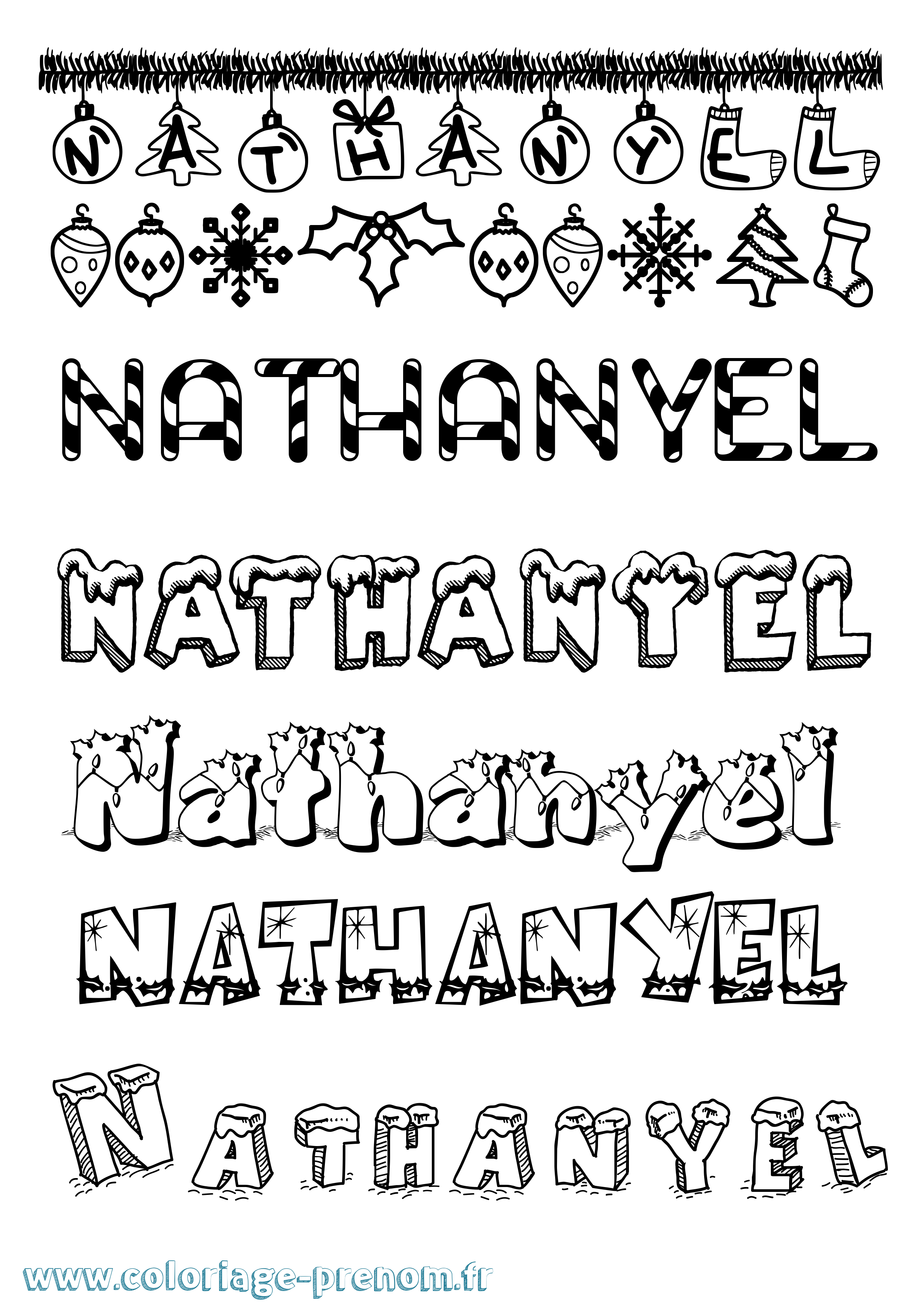 Coloriage Nathanyel Noël Coloriage prénom Nathanyel Noël