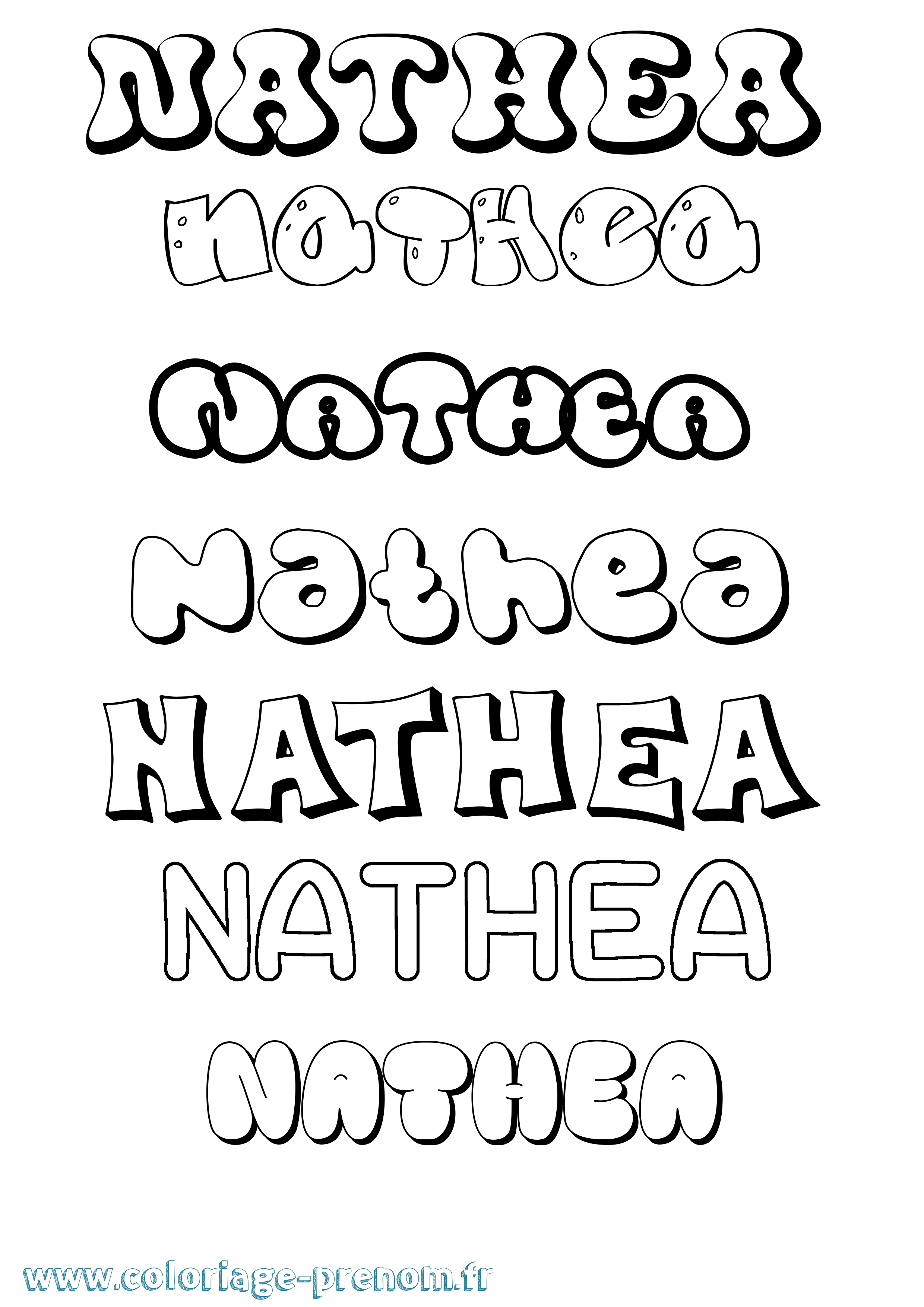 Coloriage Nathea Bubble Coloriage prénom Nathea Bubble