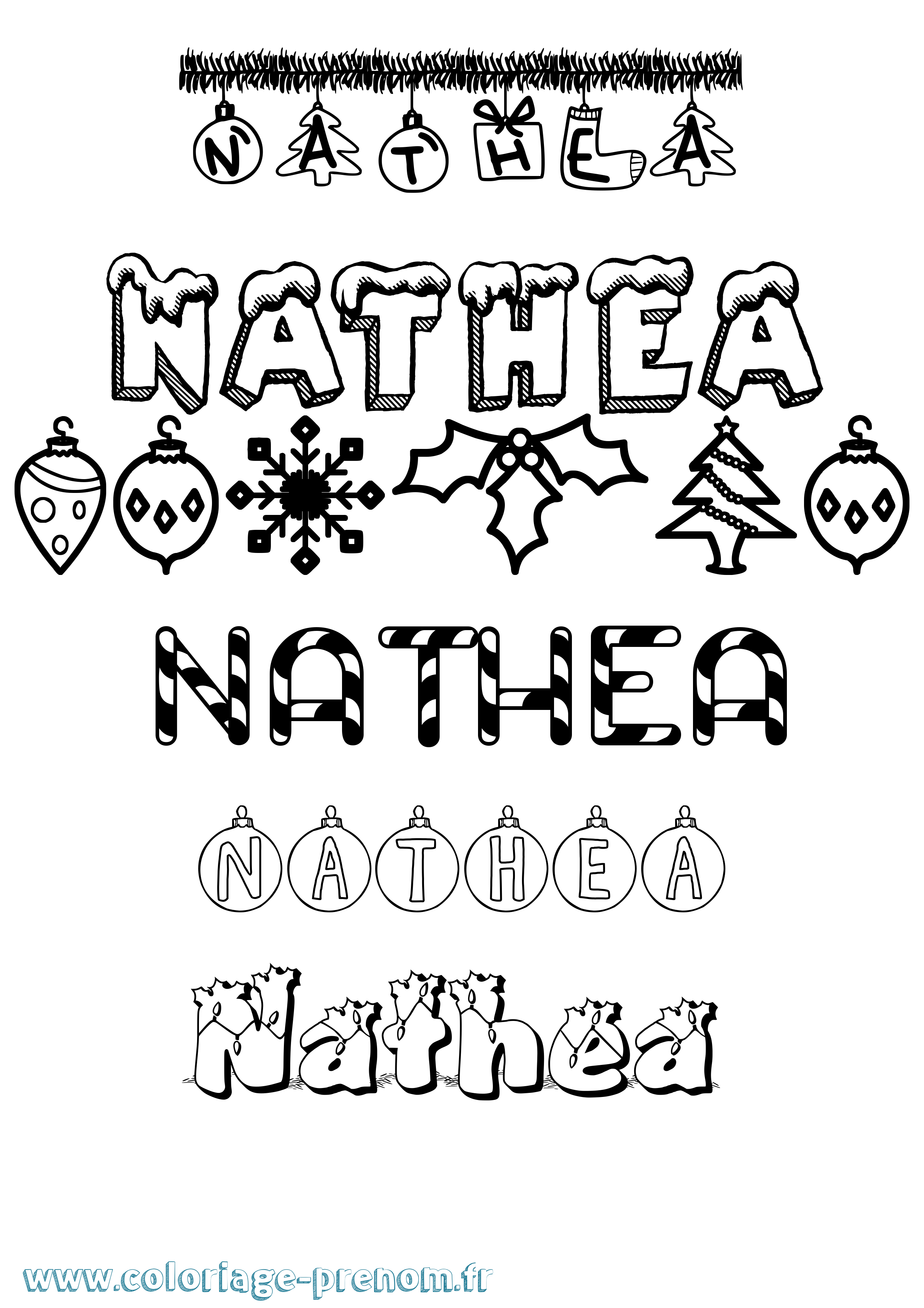 Coloriage Nathea Noël Coloriage prénom Nathea Noël