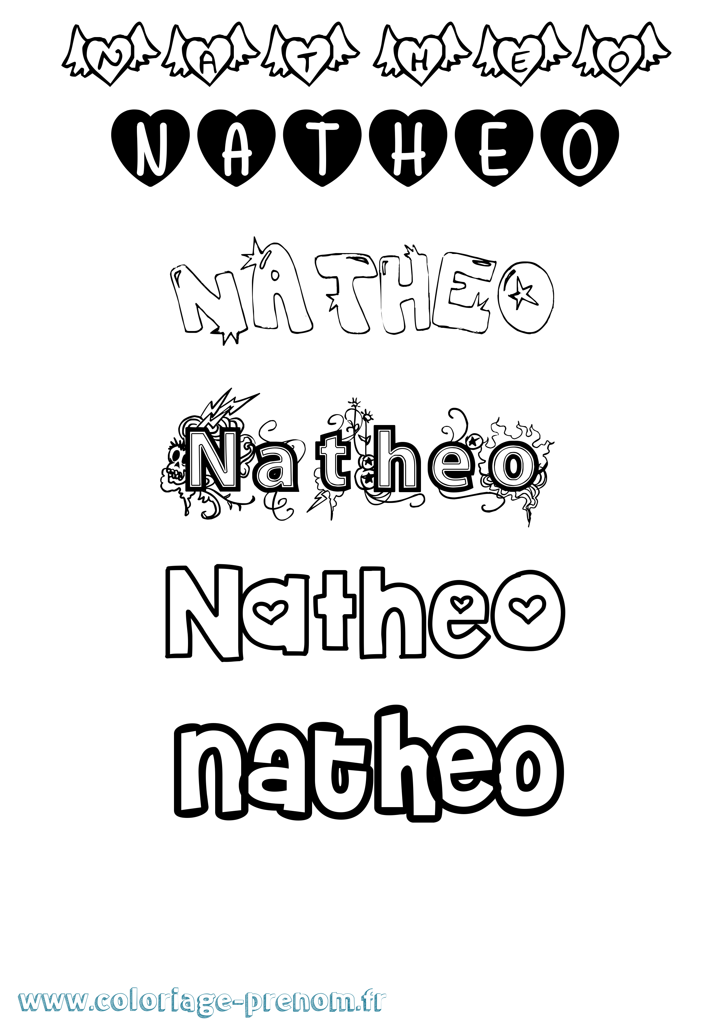 Coloriage Natheo Girly Coloriage prénom Natheo Girly