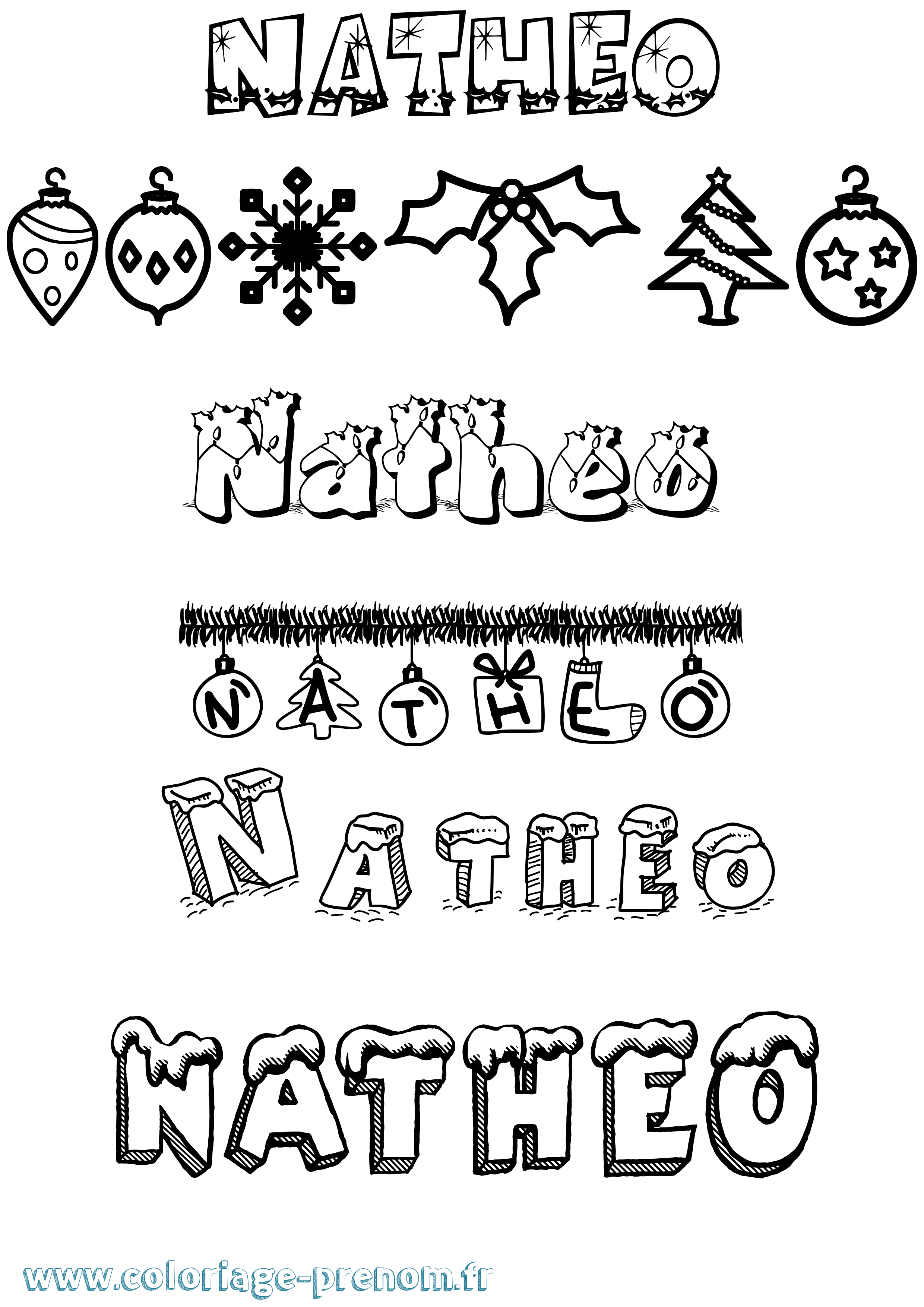 Coloriage Natheo Noël Coloriage prénom Natheo Noël