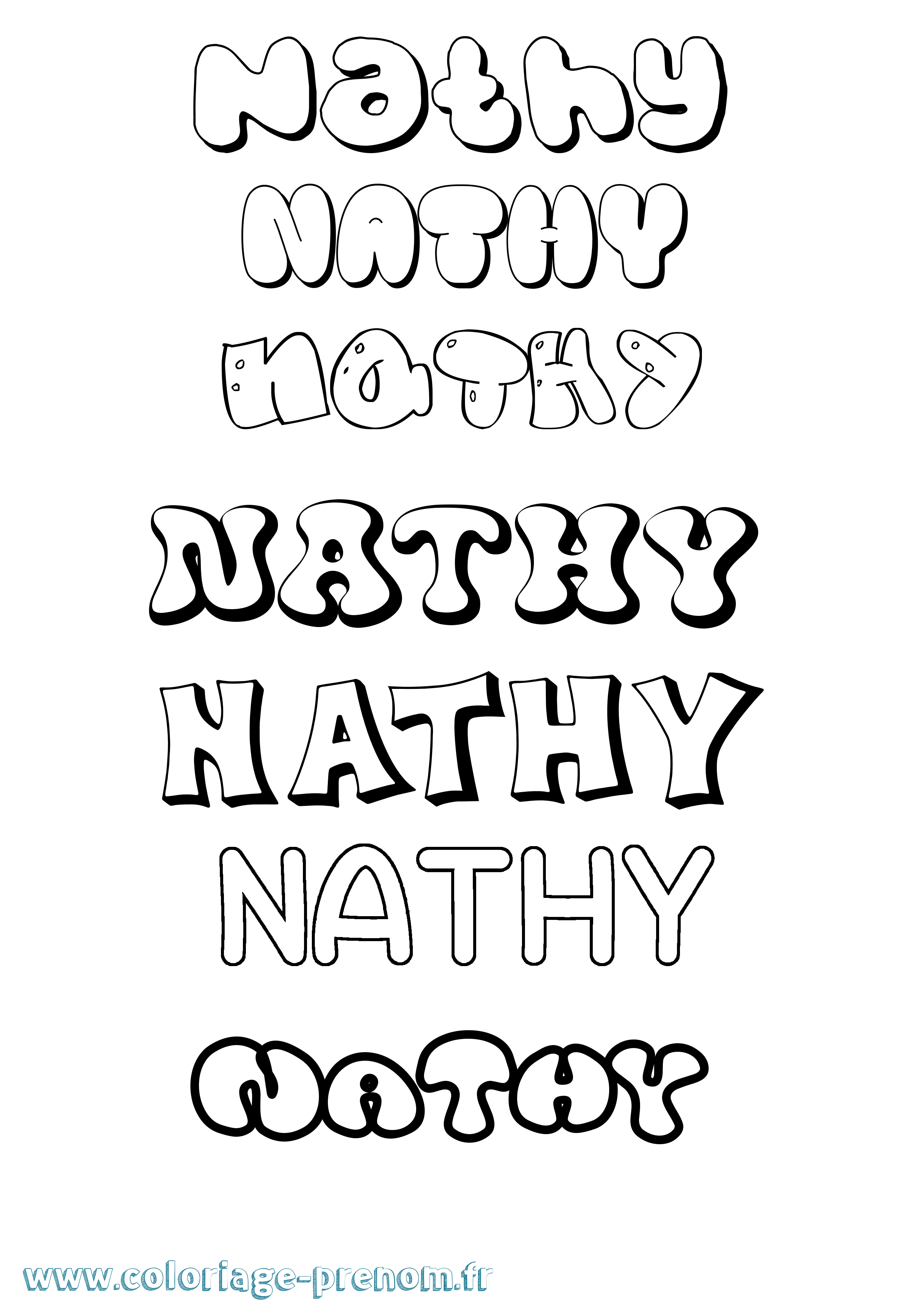 Coloriage Nathy Bubble Coloriage prénom Nathy Bubble