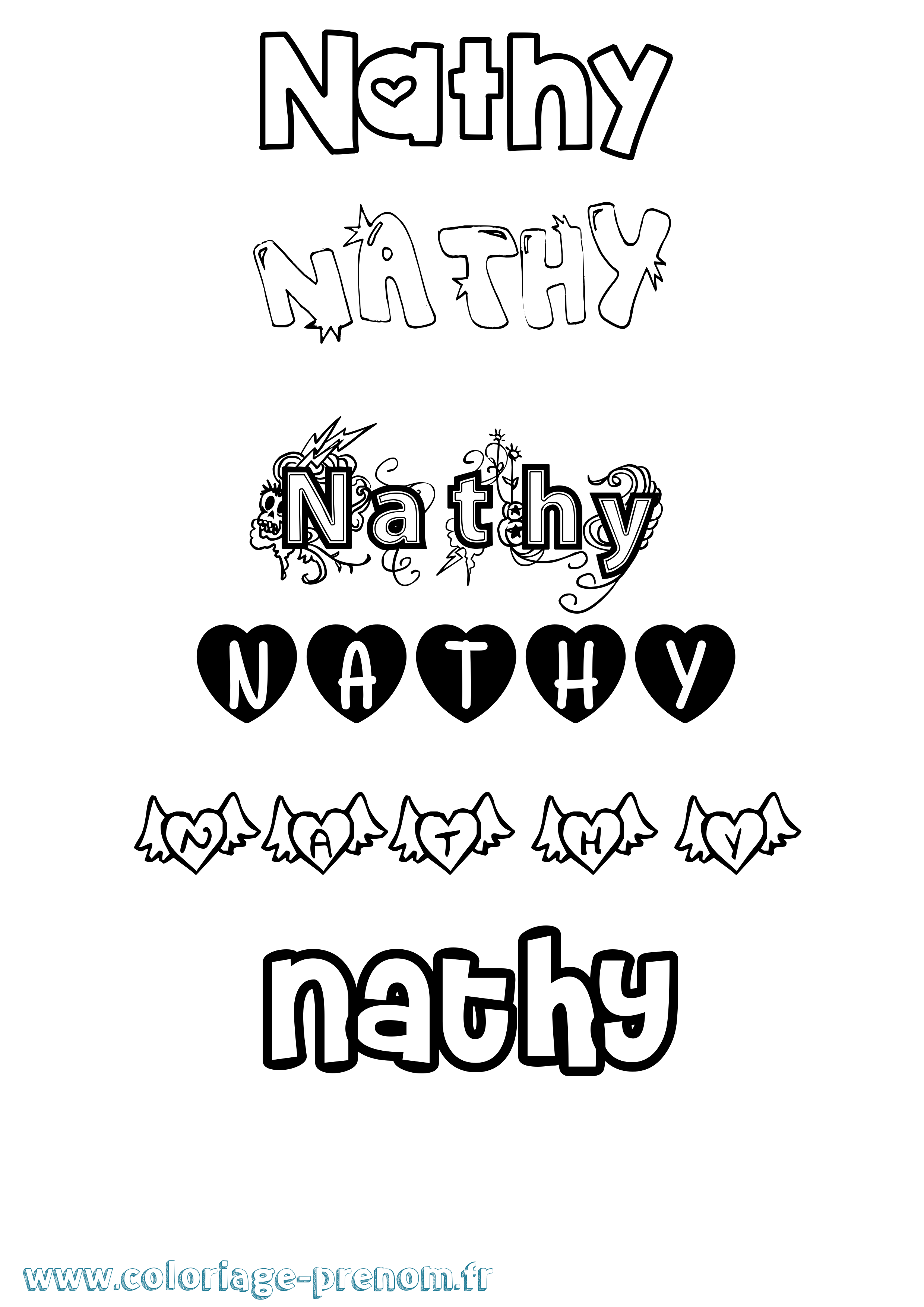 Coloriage Nathy Girly Coloriage prénom Nathy Girly