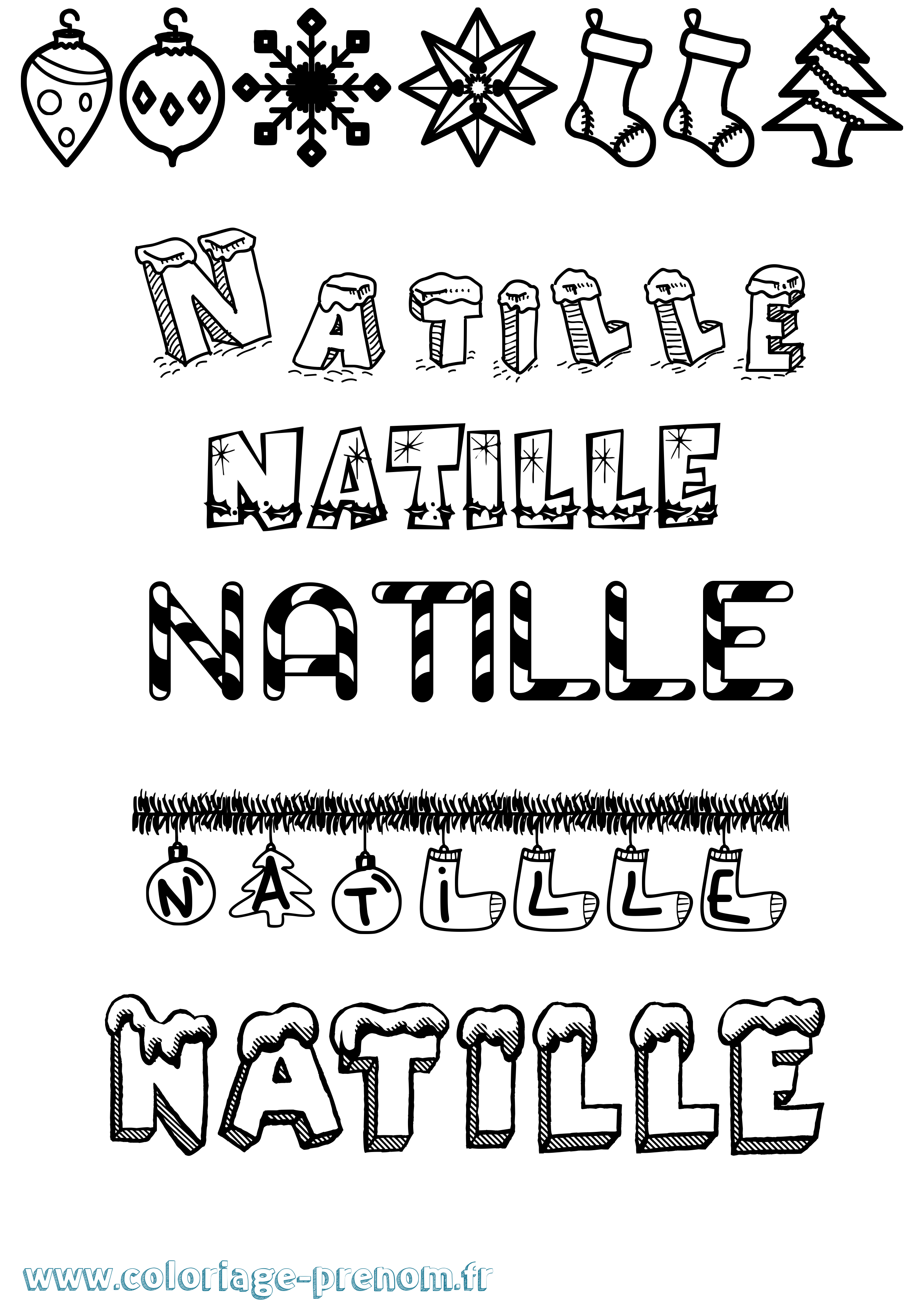 Coloriage Natille Noël Coloriage prénom Natille Noël