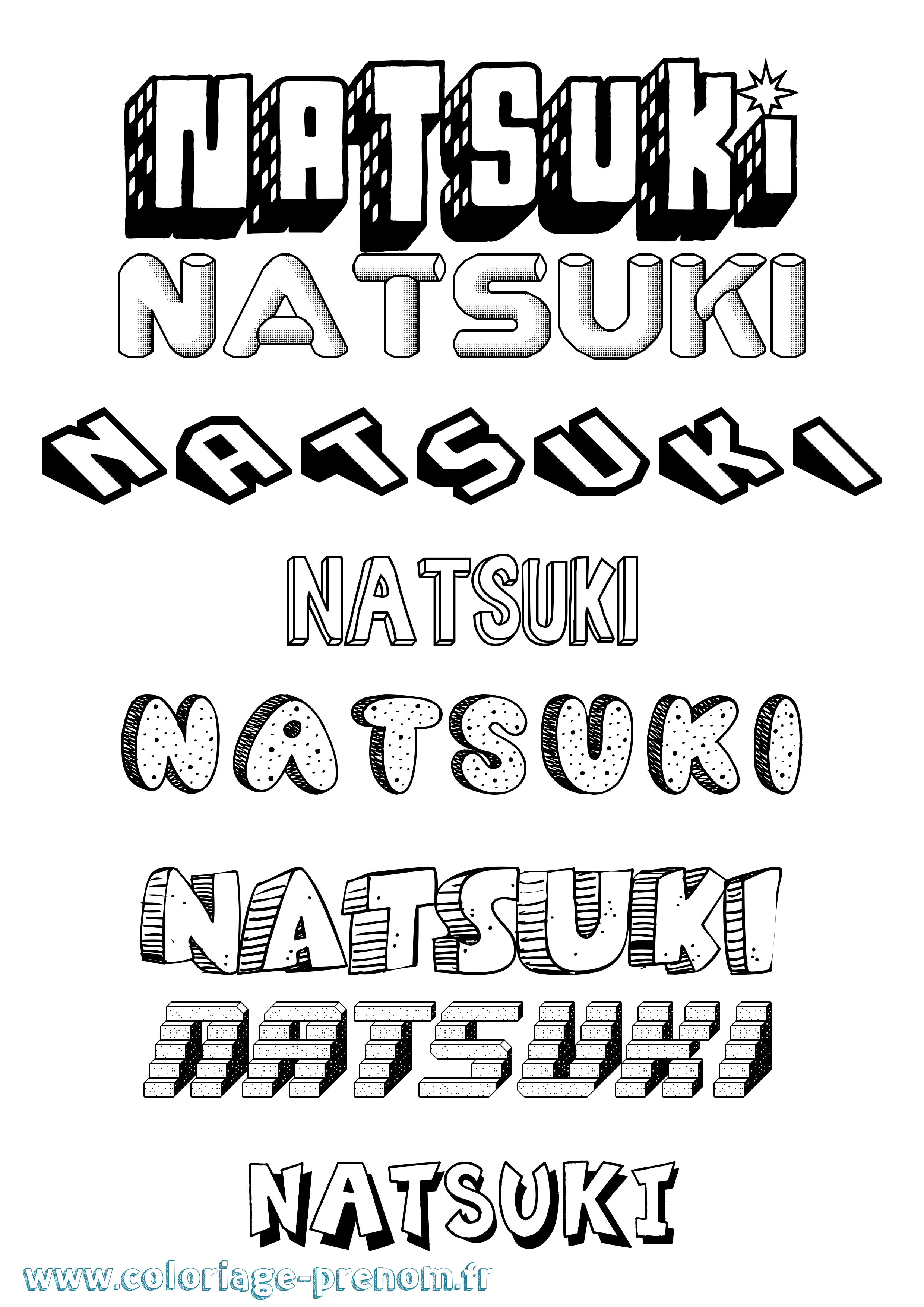 Coloriage Natsuki Effet 3D Coloriage prénom Natsuki Effet 3D