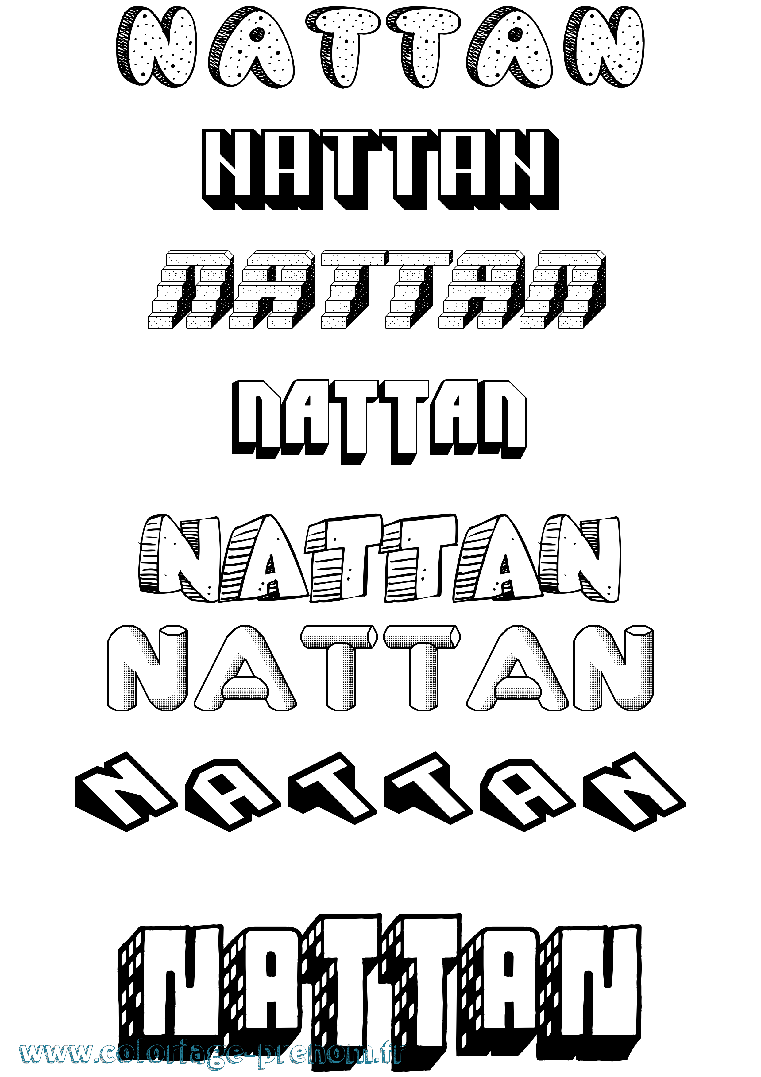 Coloriage Nattan Effet 3D Coloriage prénom Nattan Effet 3D