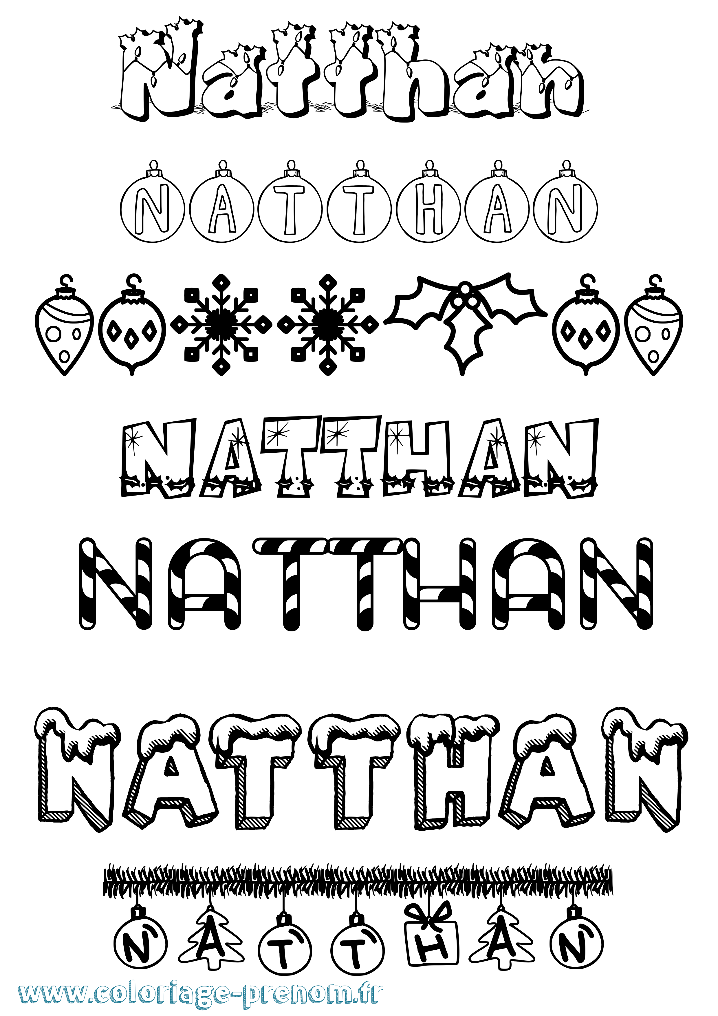 Coloriage Natthan Noël Coloriage prénom Natthan Noël