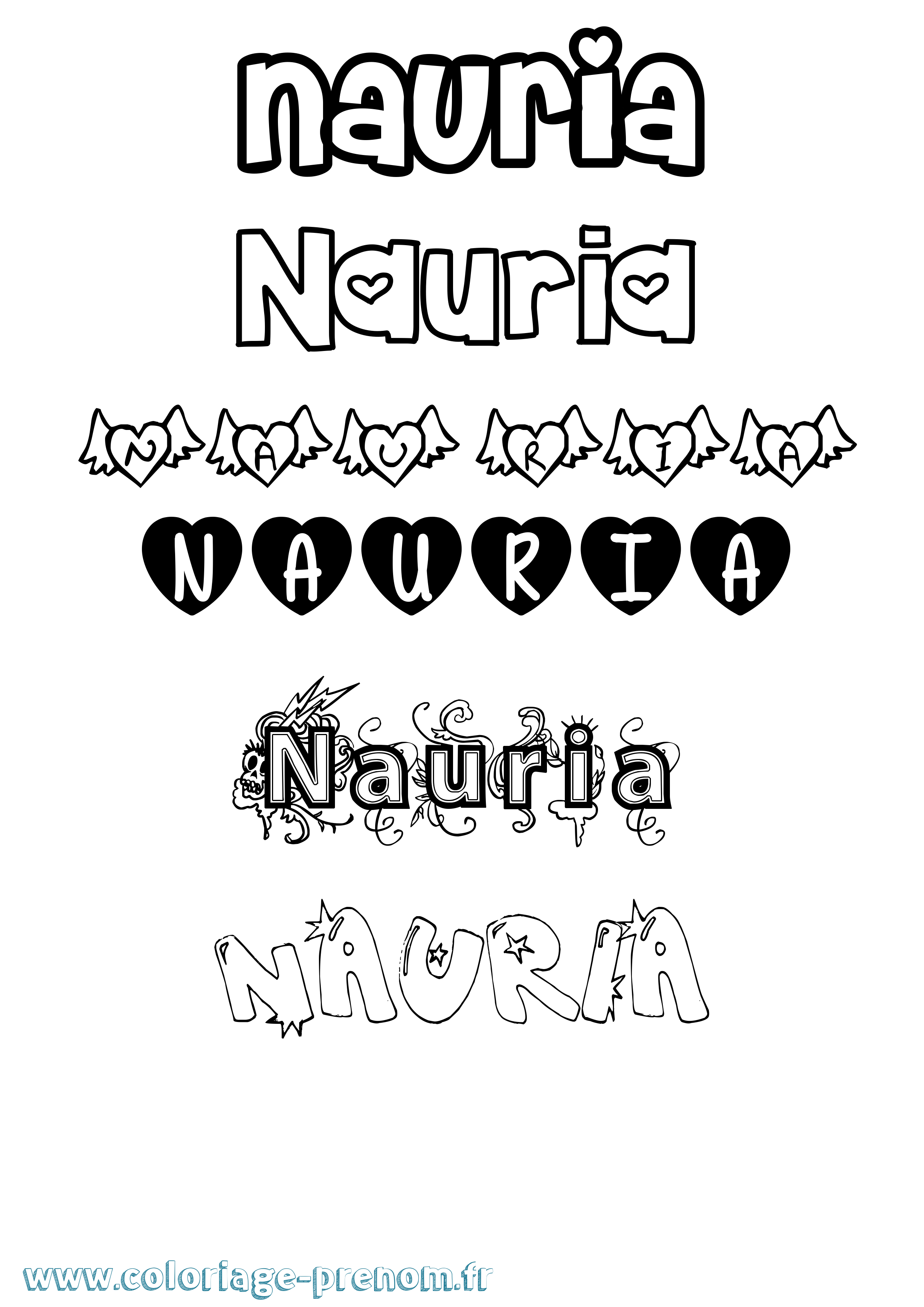 Coloriage Nauria Girly Coloriage prénom Nauria Girly