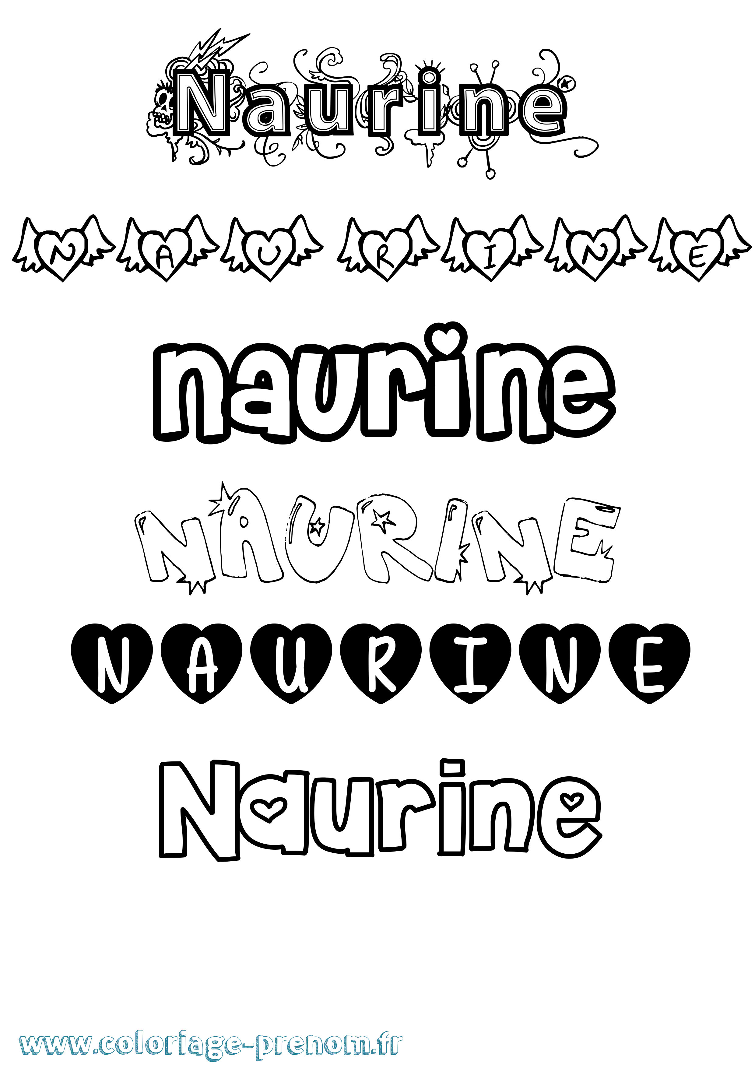Coloriage Naurine Girly Coloriage prénom Naurine Girly