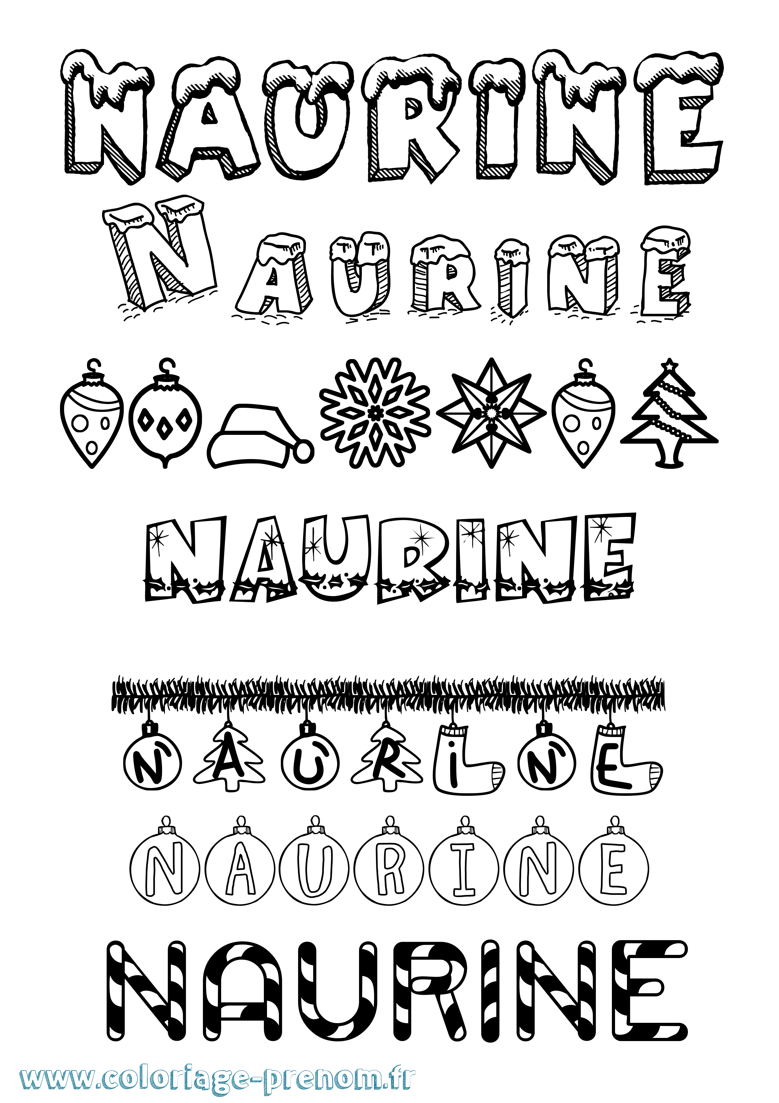 Coloriage Naurine Noël Coloriage prénom Naurine Noël
