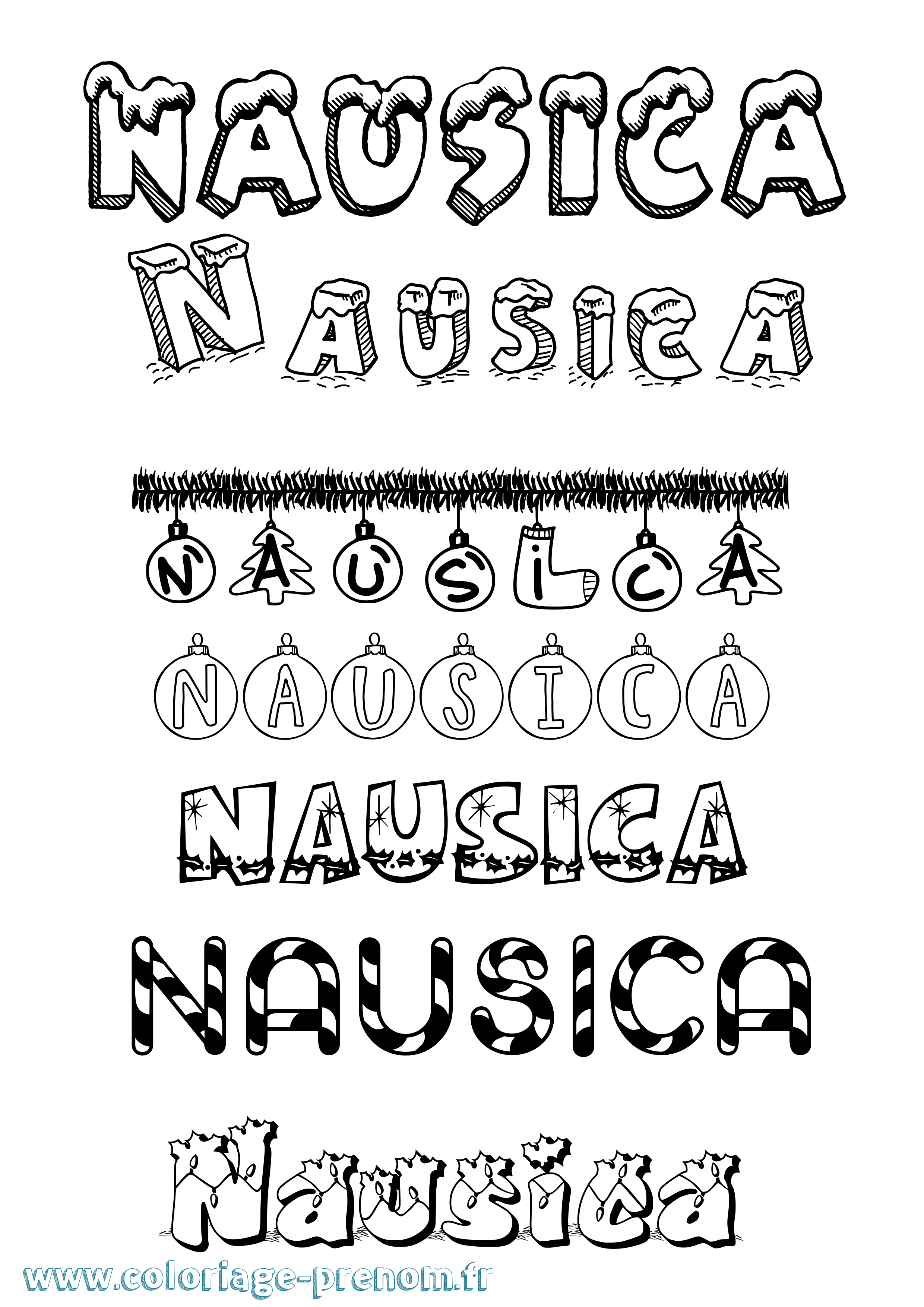 Coloriage Nausica Noël Coloriage prénom Nausica Noël